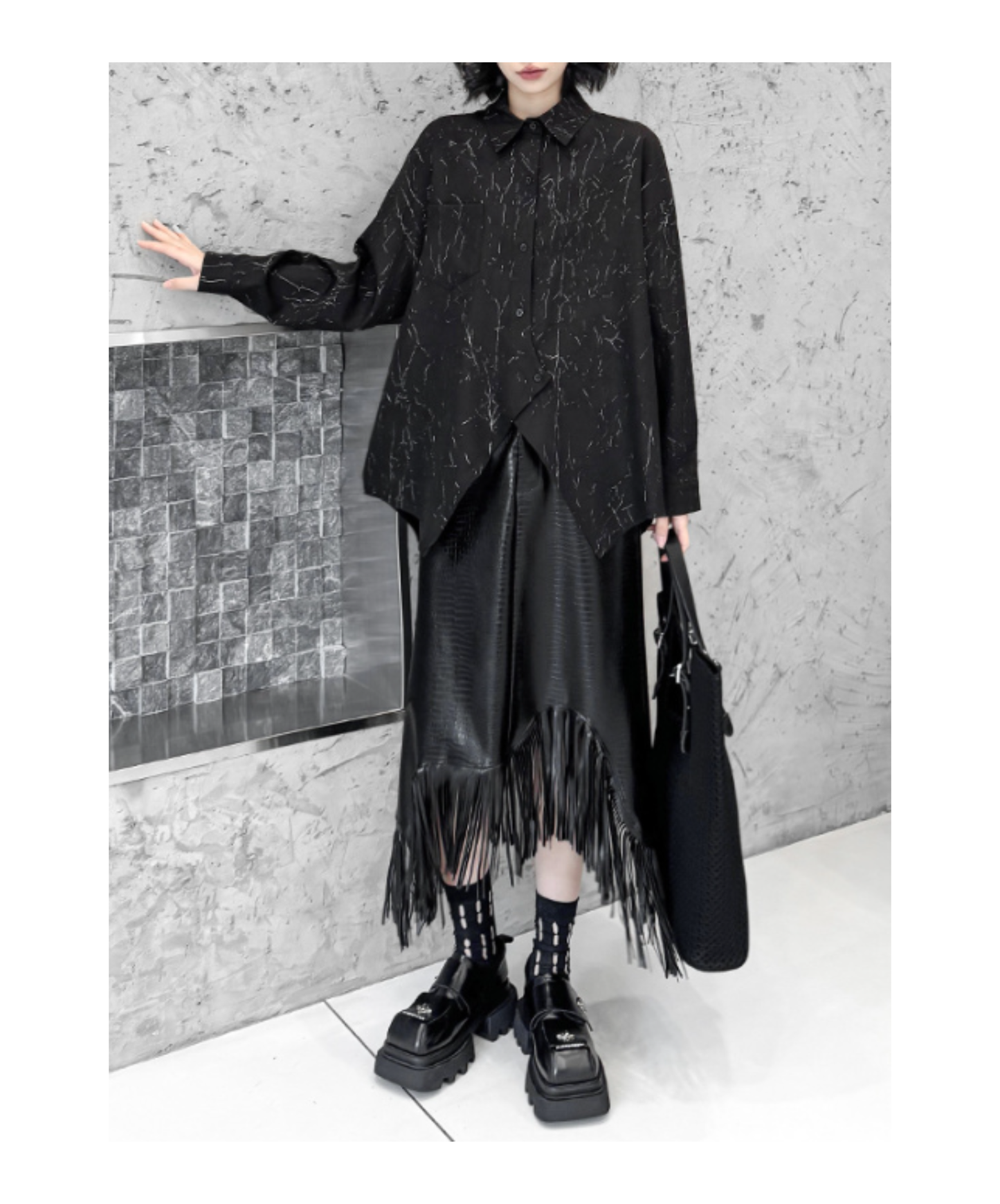 sparkling silver color pattern shirt EN2890