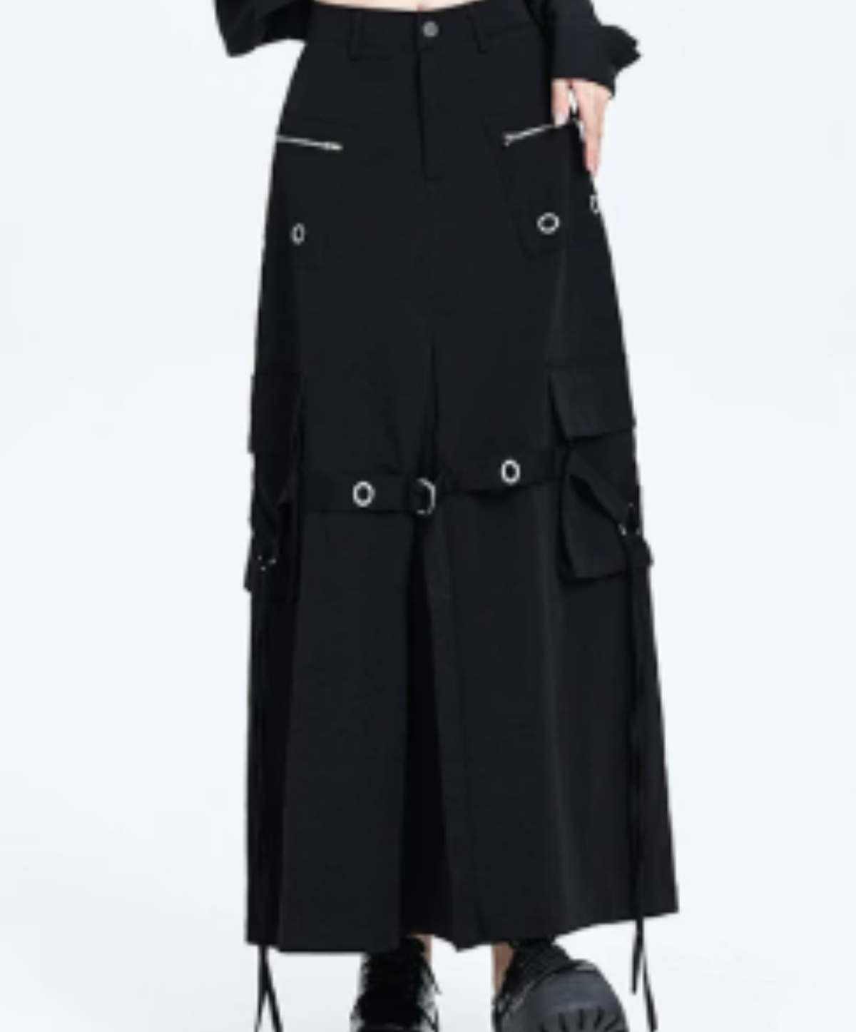 silver zip & eyelet embellishments skirt EN3249