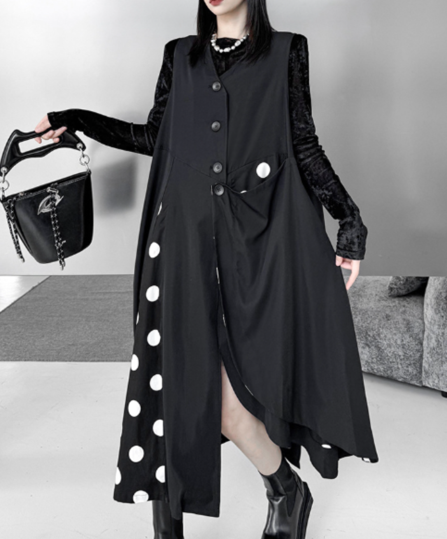 asymmetrical v-neck mid-length top vest  EN3051