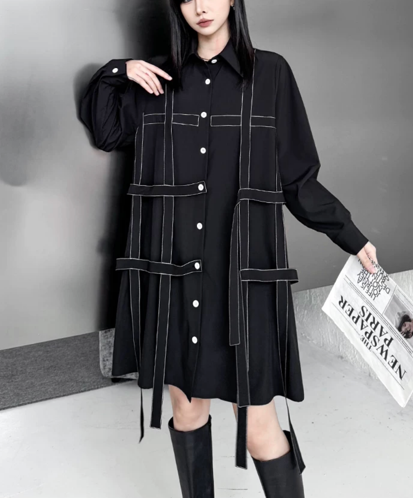 dark grid stitch decoration shirt EN2841