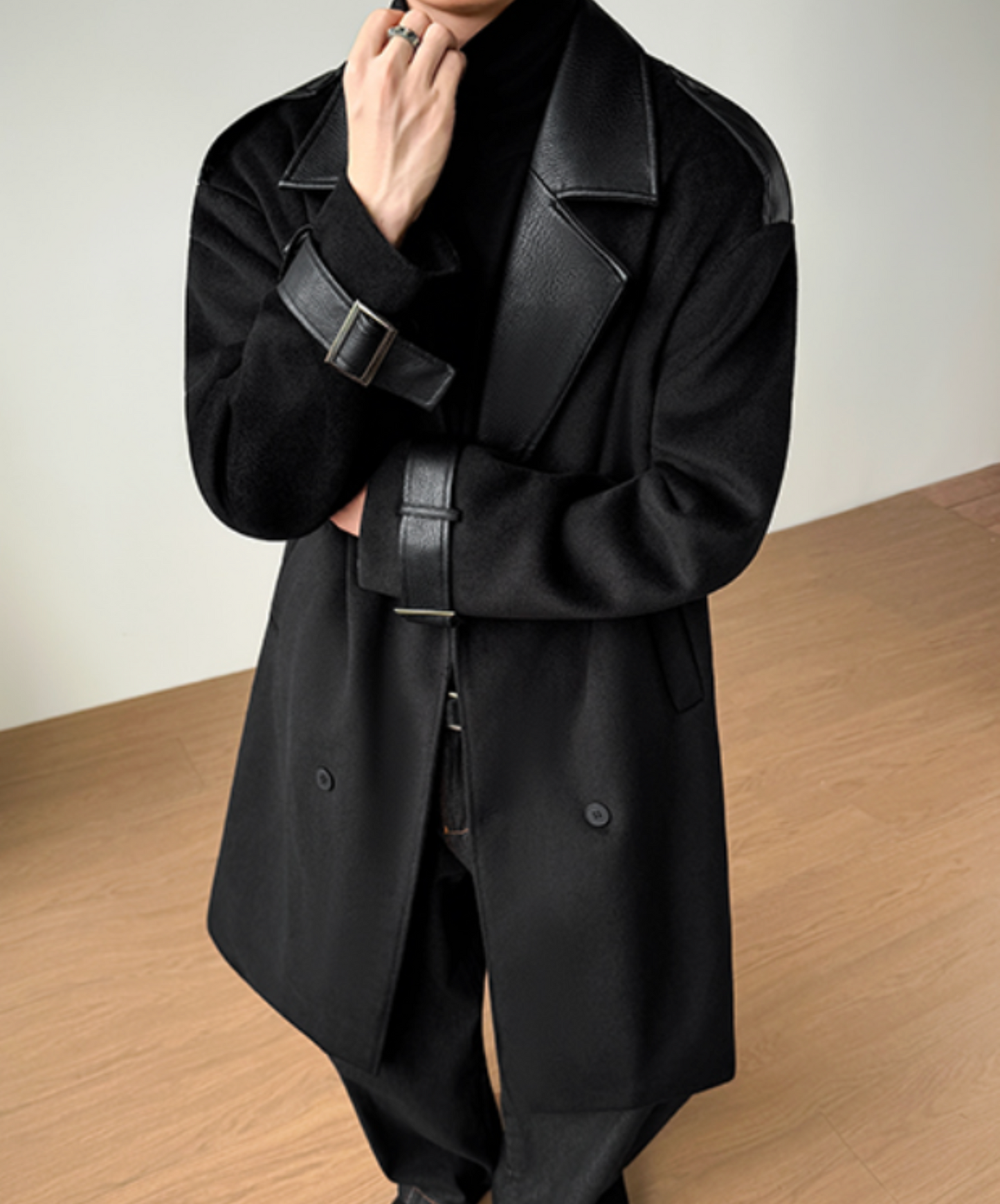 wool and leather patchwork coat EN2548