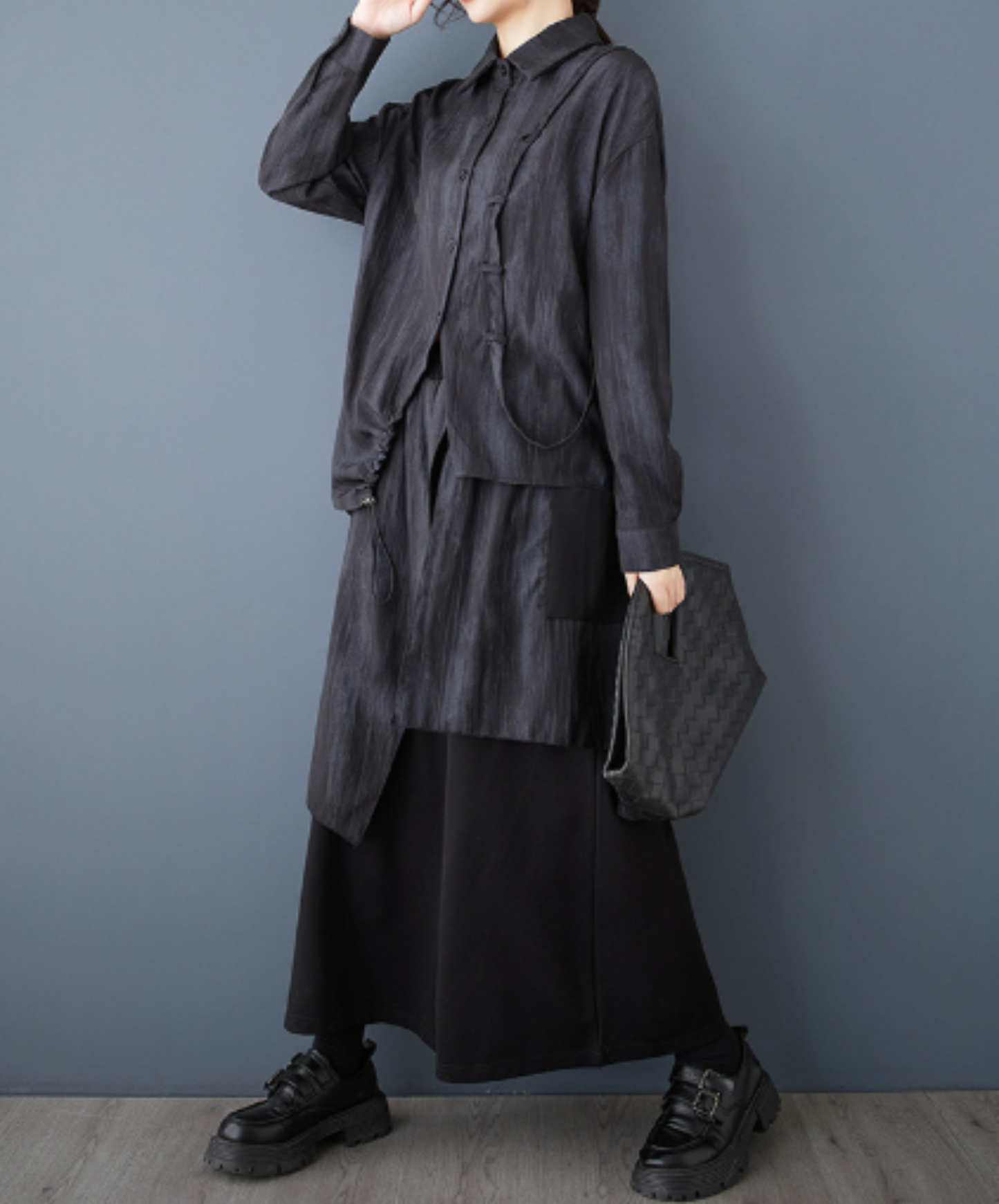 dark simple relaxed straight-leg fit wide pants EN3041