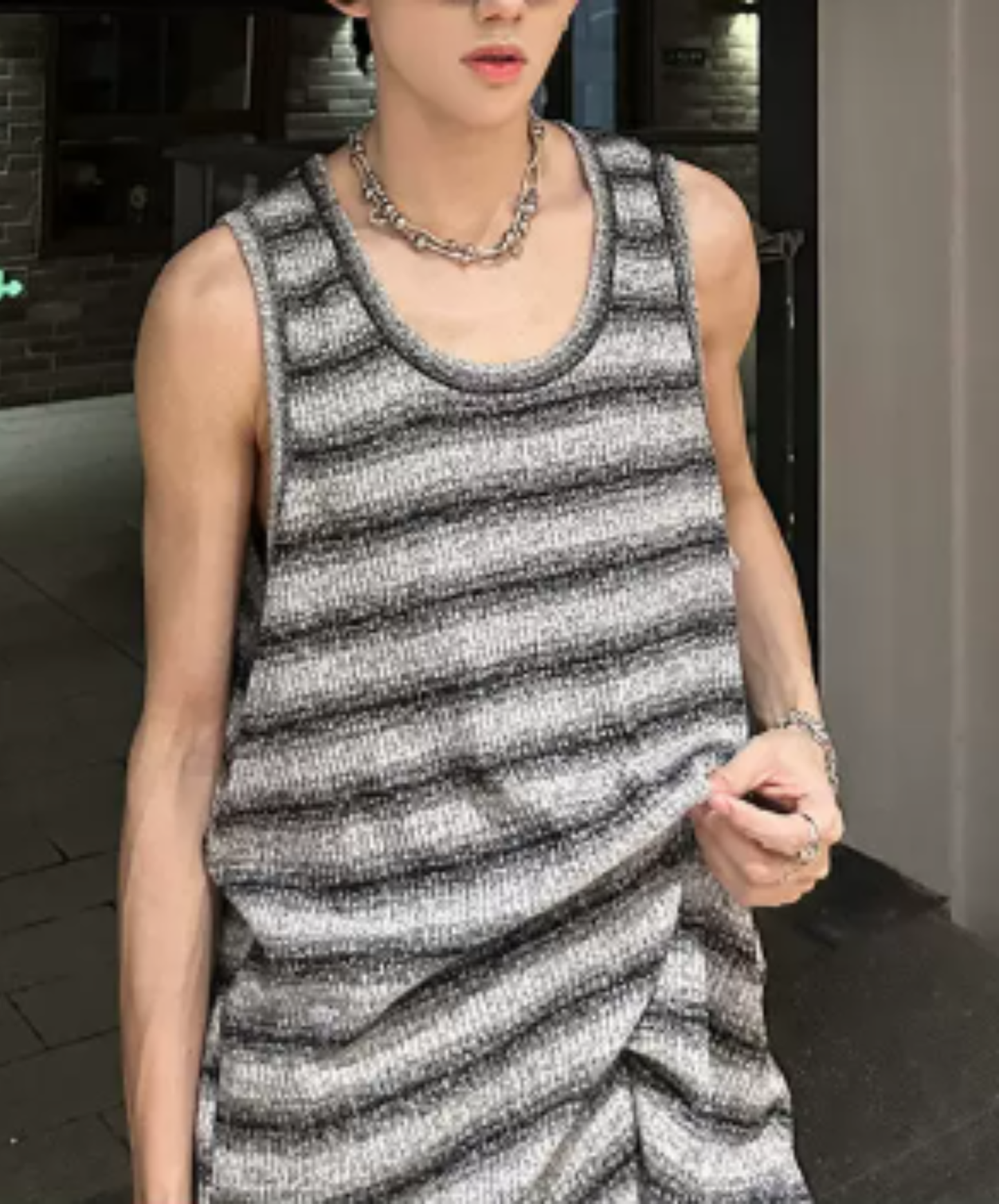 distressed ribbed slim fit tank top EN2974