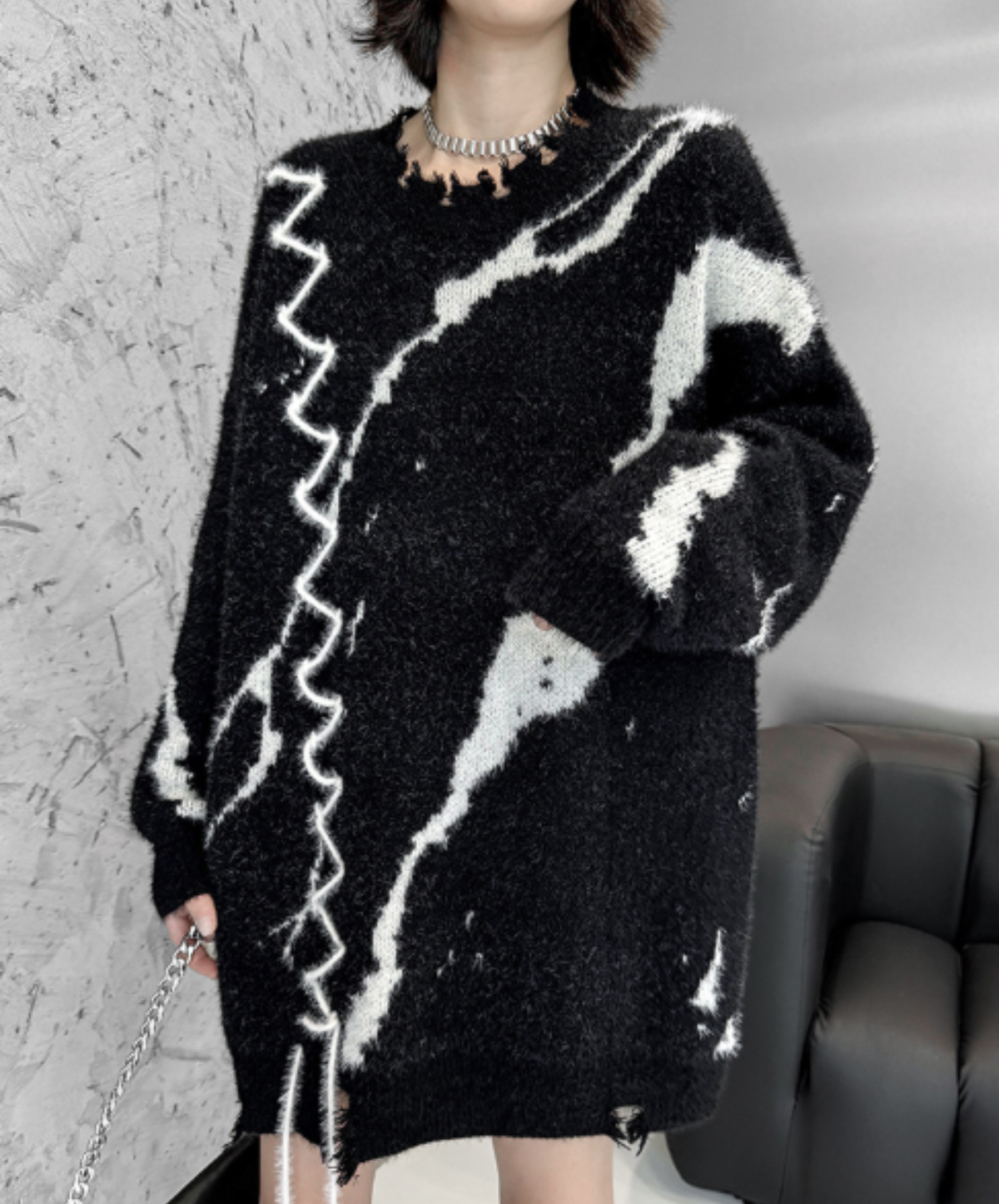 art-style patterned lace-up design sweater EN3205