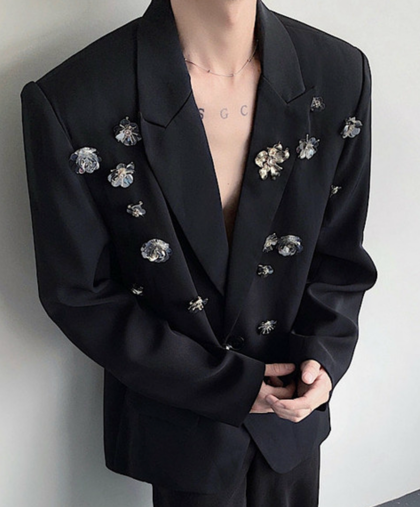 silver rose decoration jacket EN2387