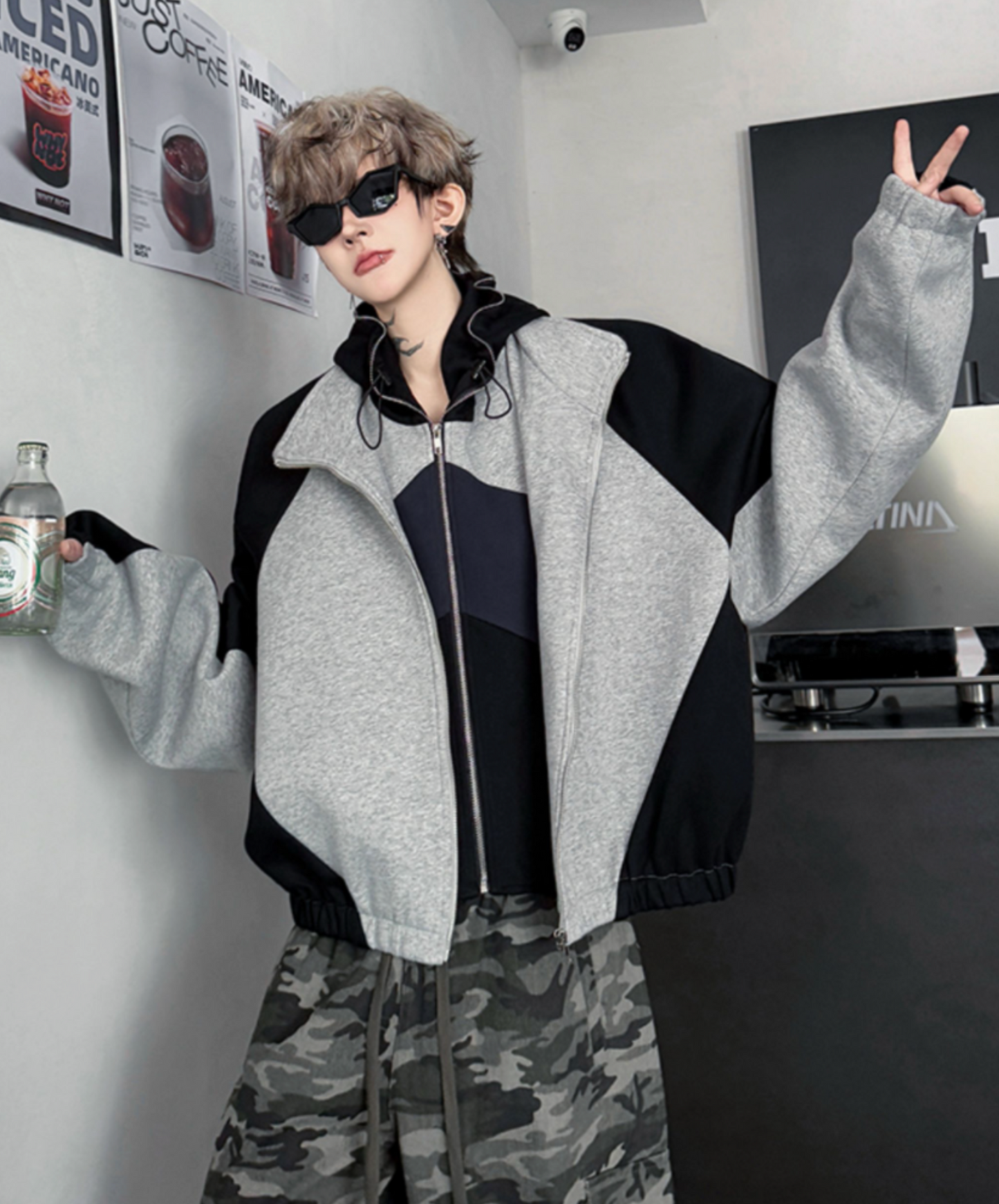 layered patchwork hoodie EN2613