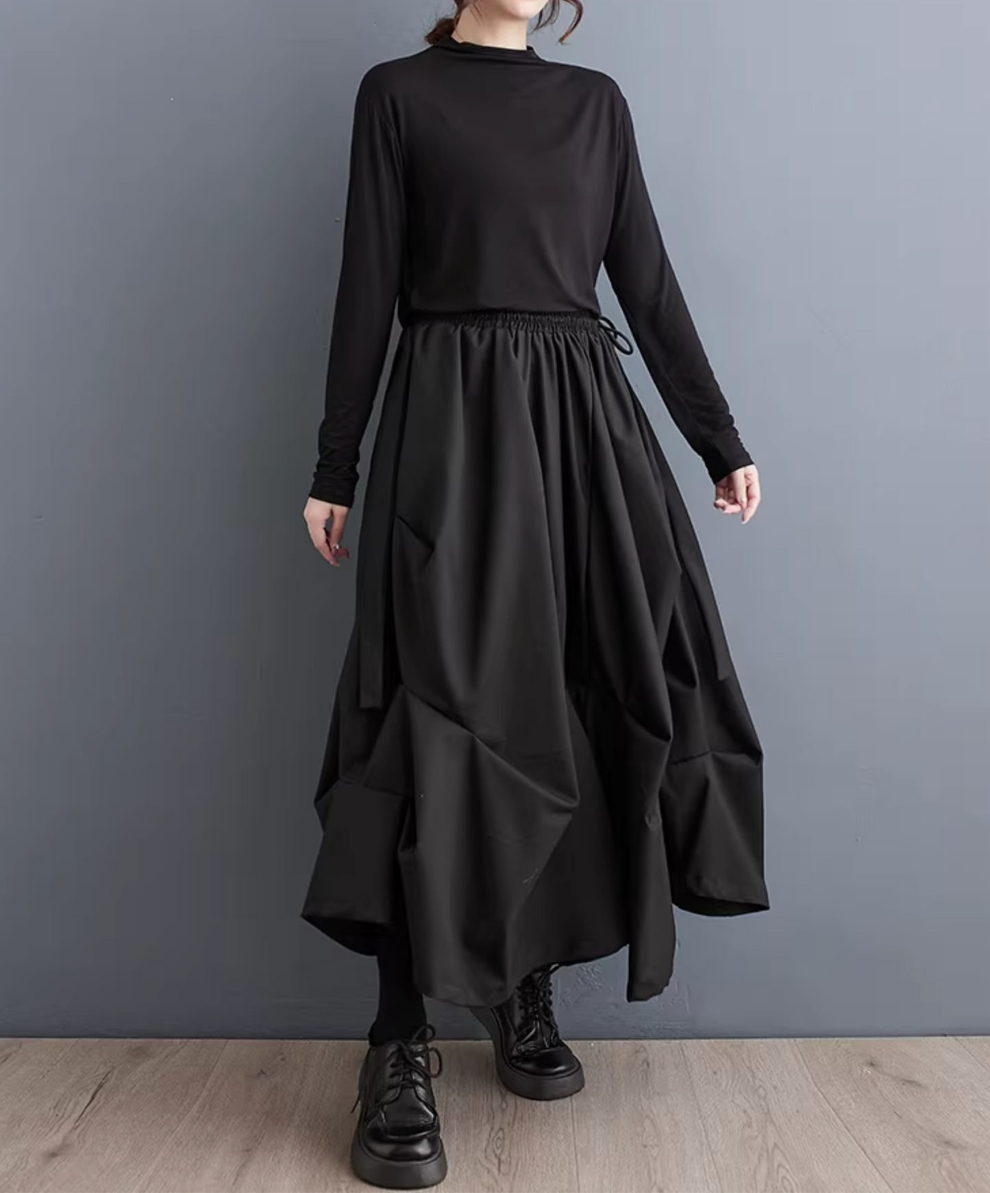 dark pleated drape wide pants EN2833