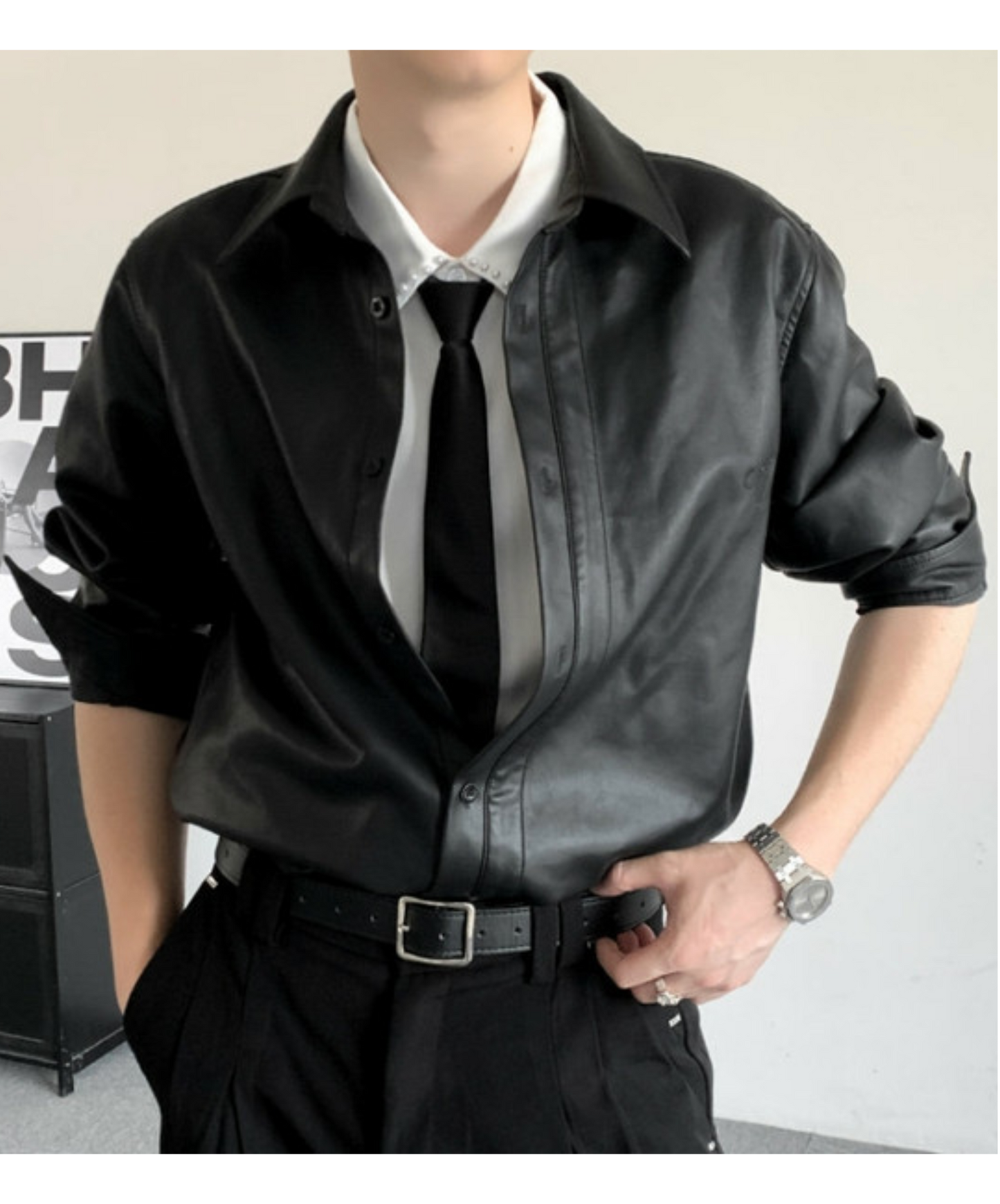simple smooth leather shirt EN2370