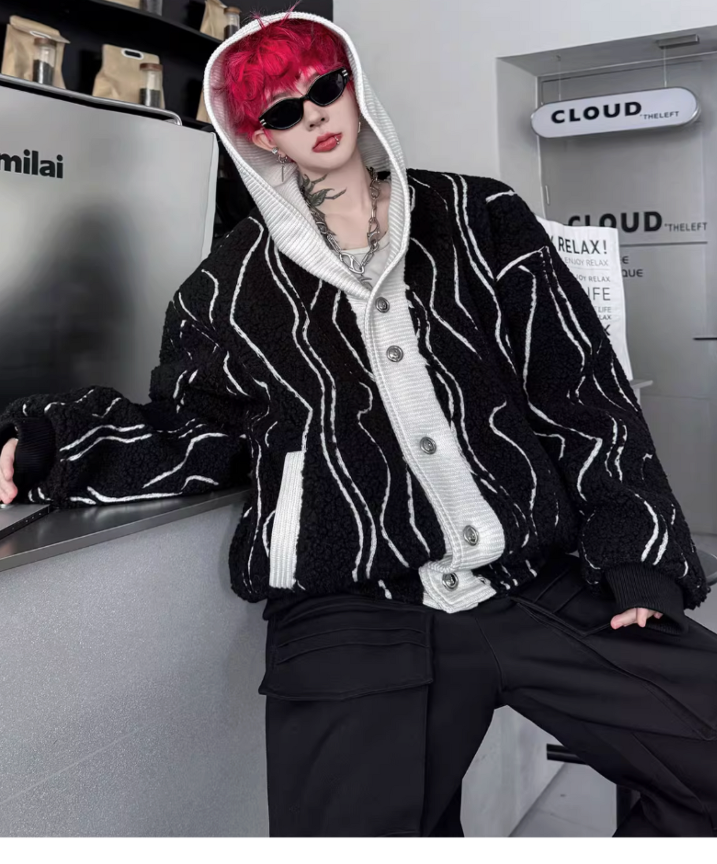 irregular striped hoodie jacket EN2596