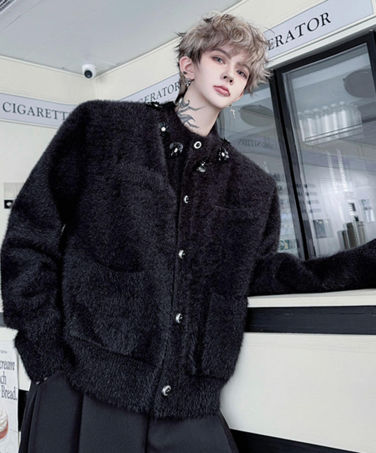 retro mohair ornament cardigan EN2504