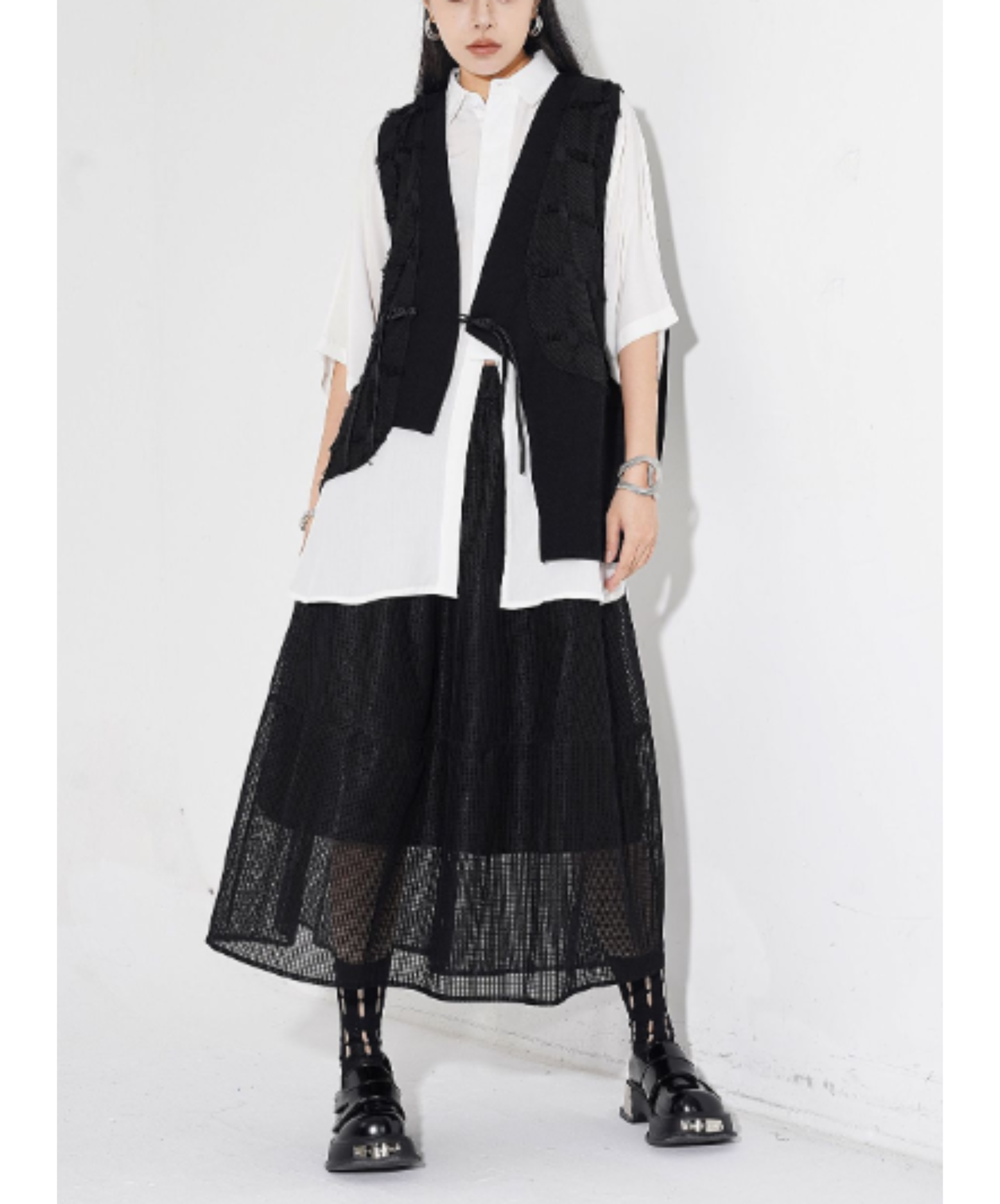 dark asymmetric design with fringe buttons vest  EN3009