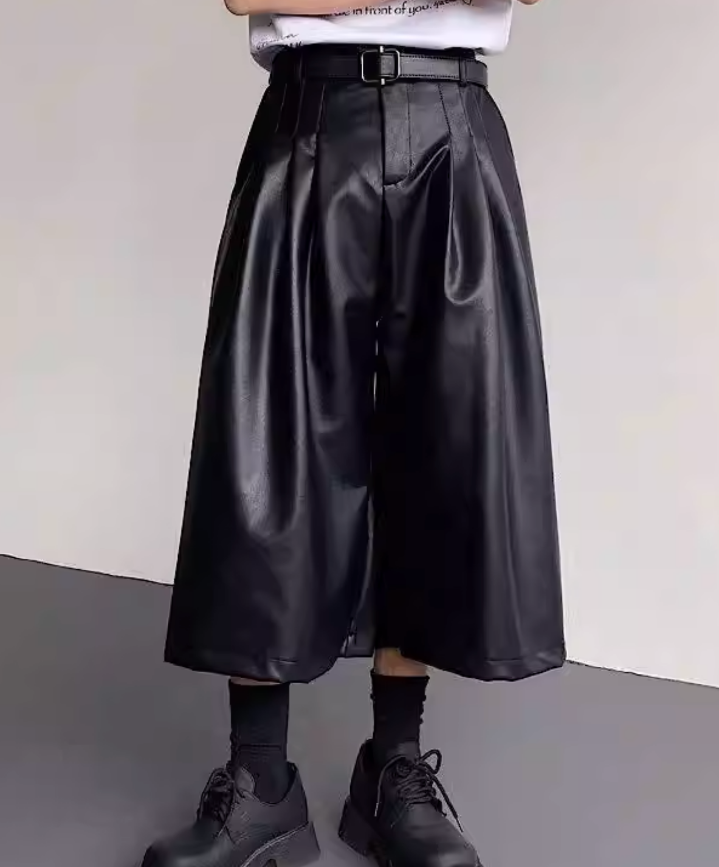 pu leather mid-length wide pants EN2835