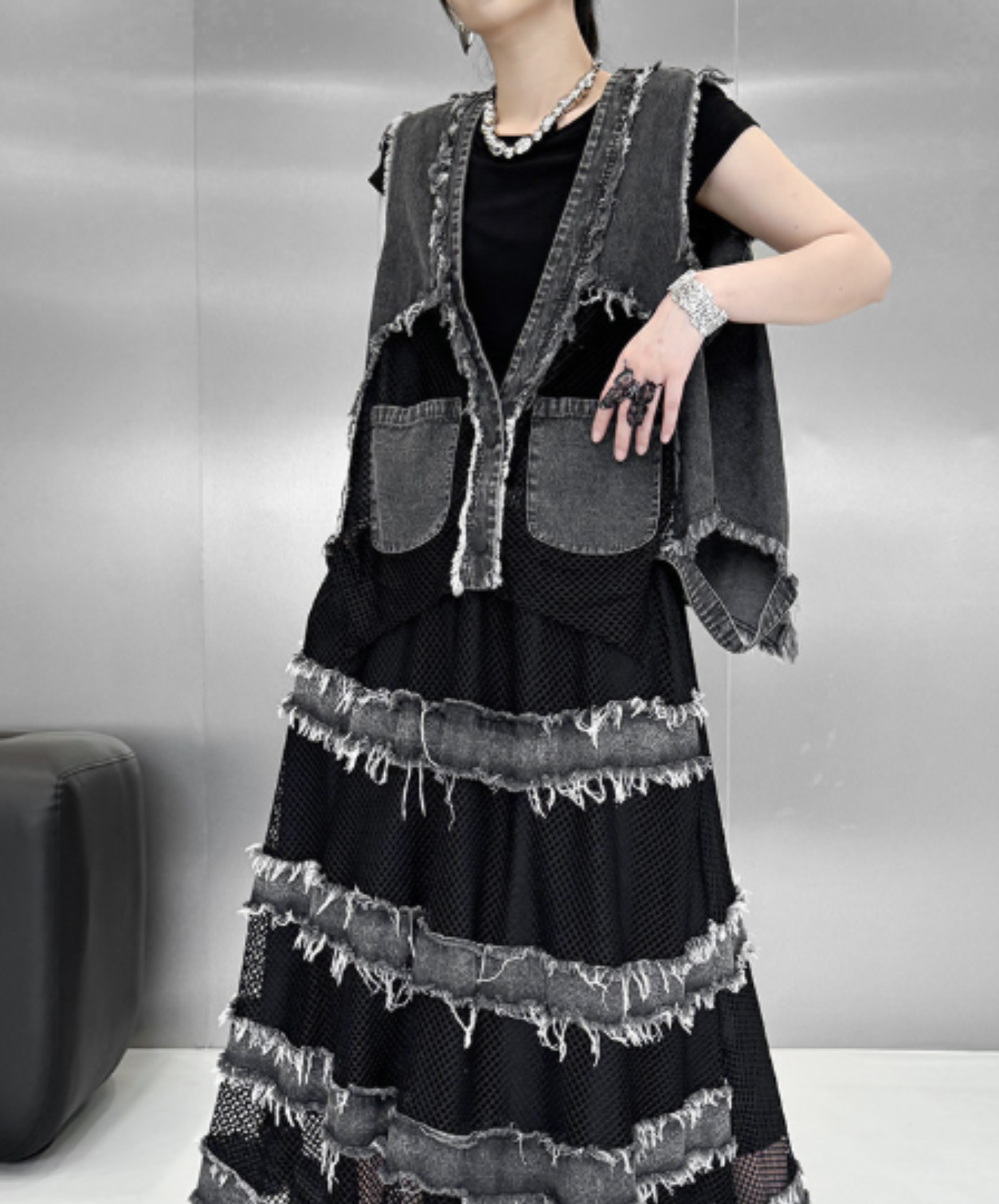 european-style mesh patchwork vest  EN2998