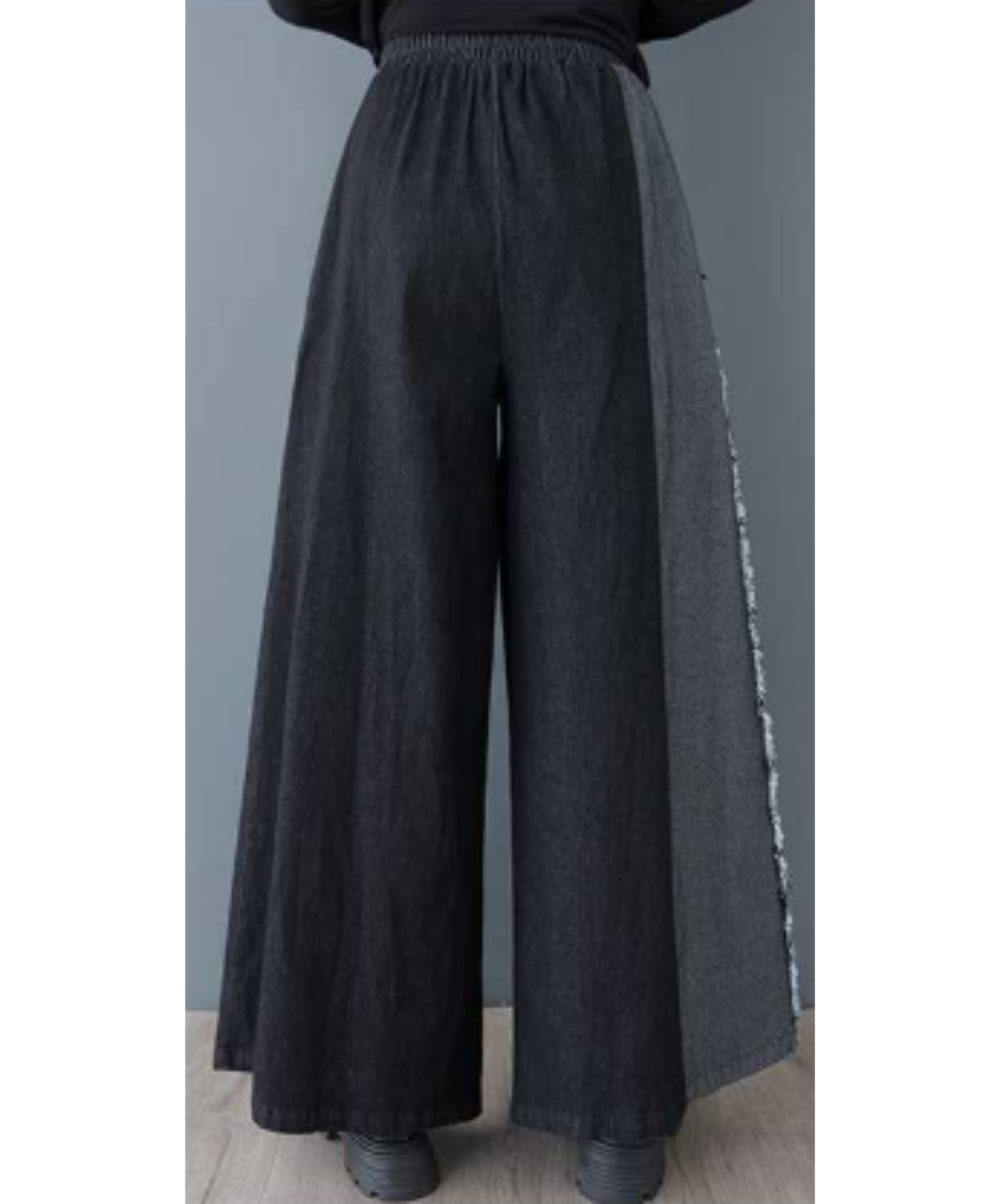 two-tone patchwork fringe wide pants EN3052