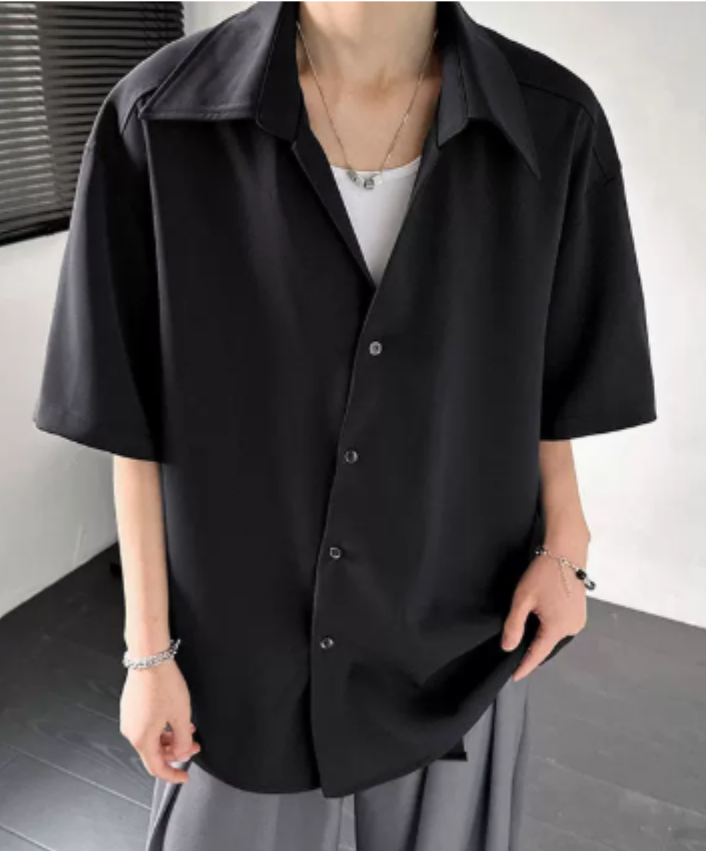 five-sleeved placket with slanted front shirt EN2921