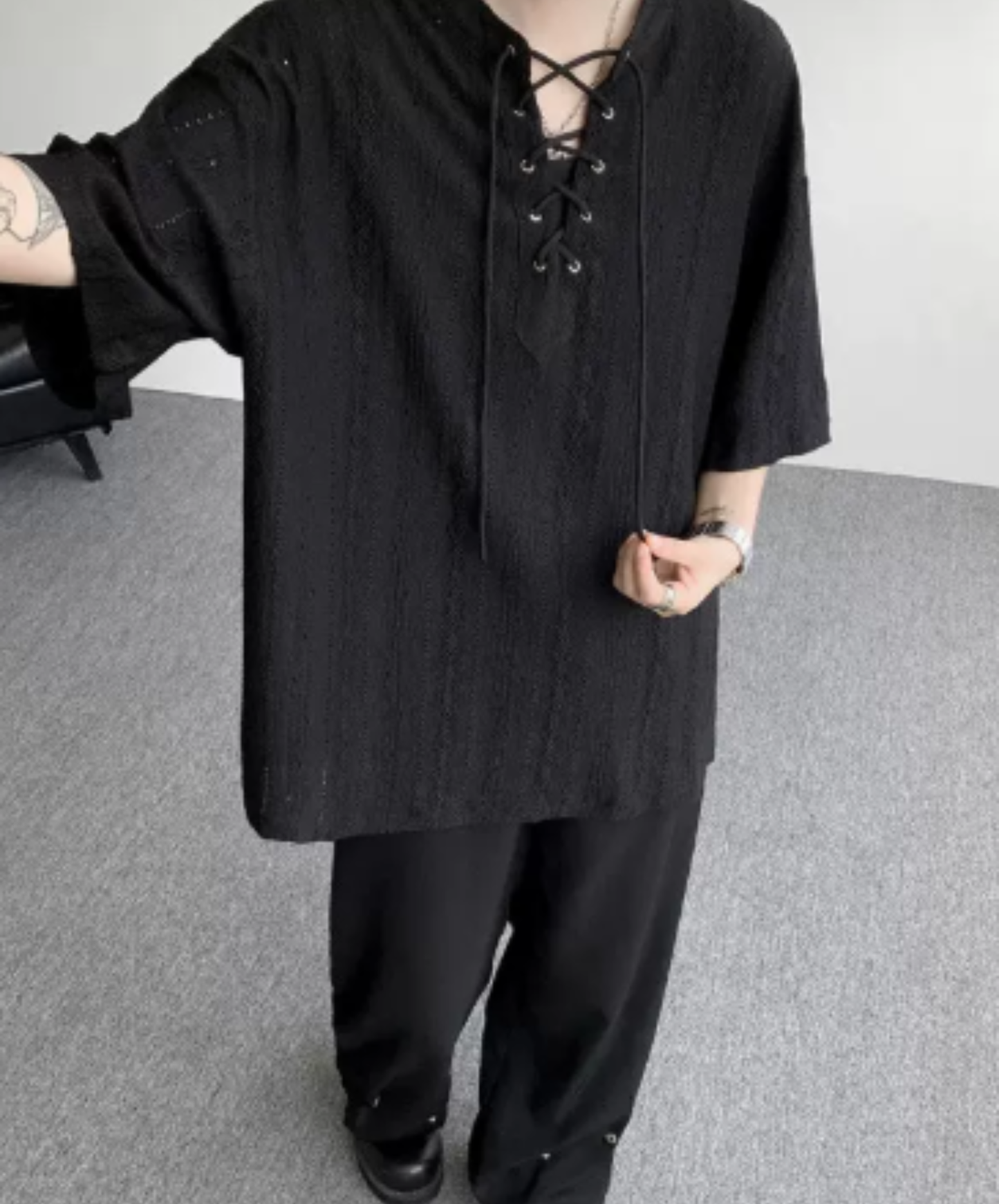 lightweight jacquard v-neck t-shirt EN2975