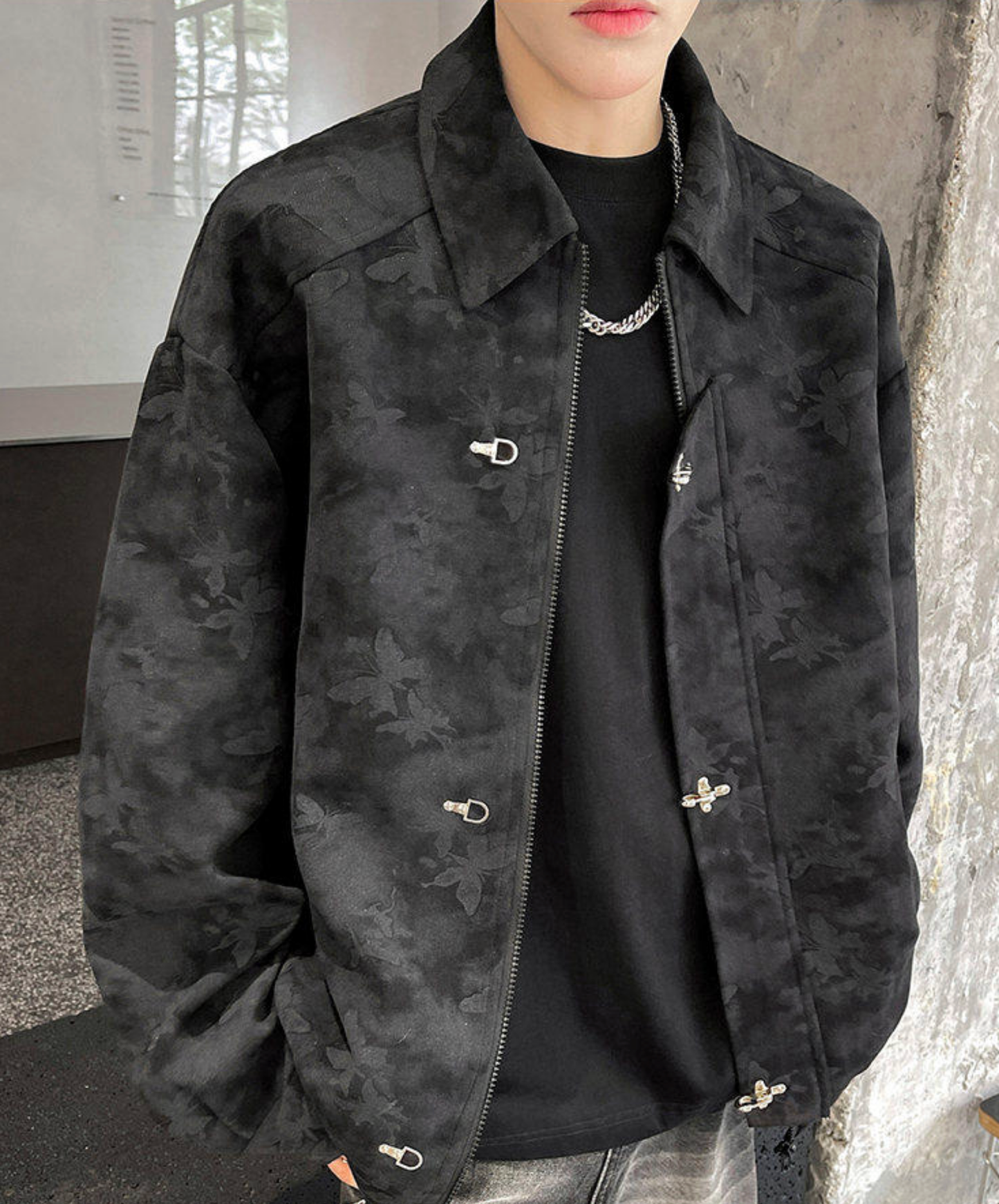 retro butterfly print fireman hook jacket EN2700