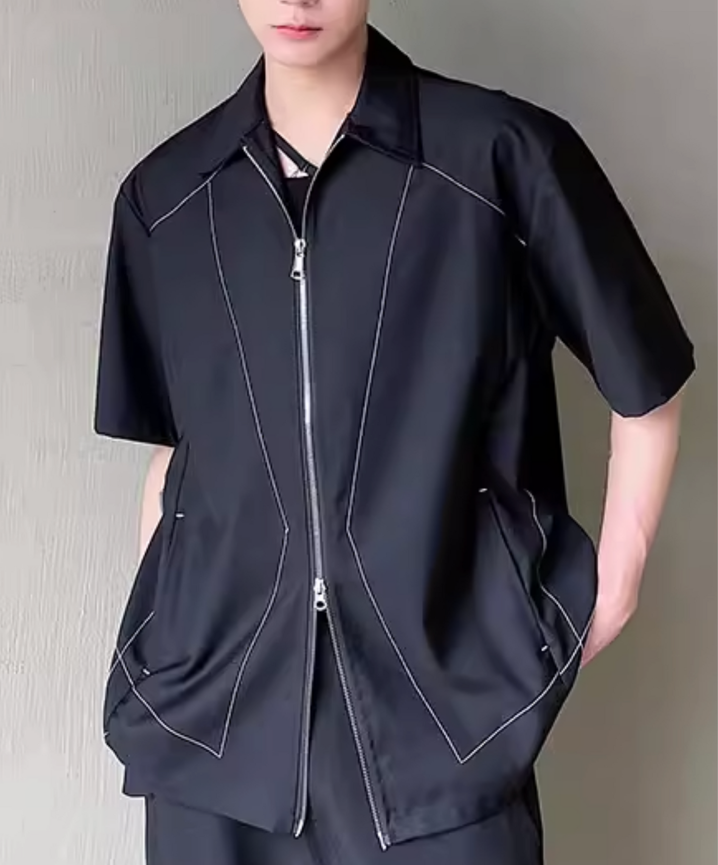 unique stitching with zipper shirt EN2812