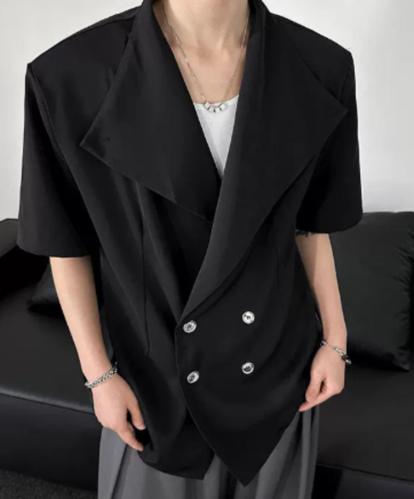 luxury double-breasted silver button shirt EN2920