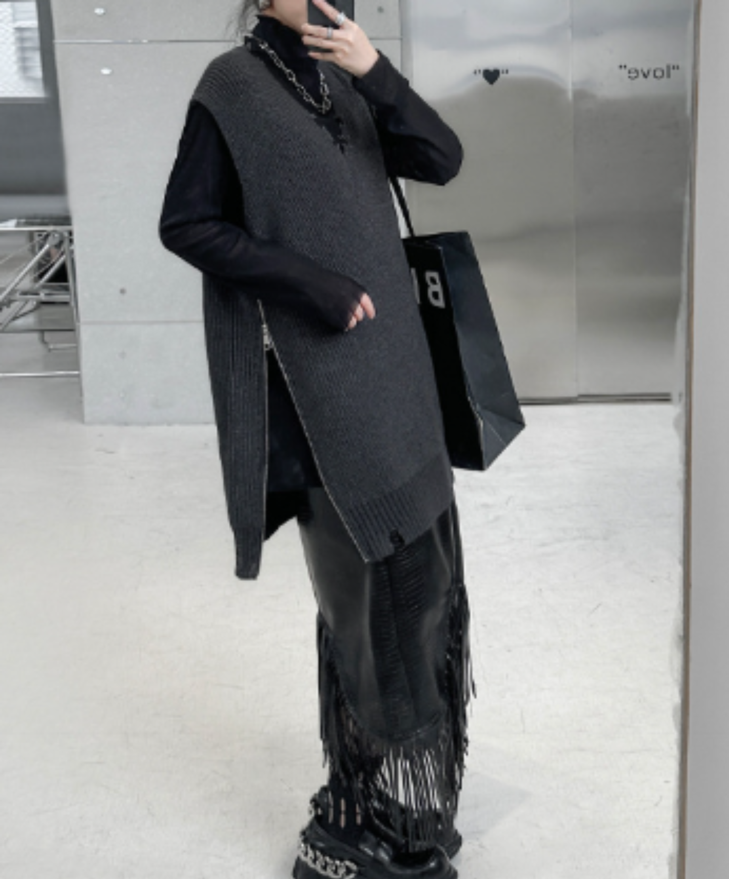 loose-fitting v-neck top side zips sweater EN3155