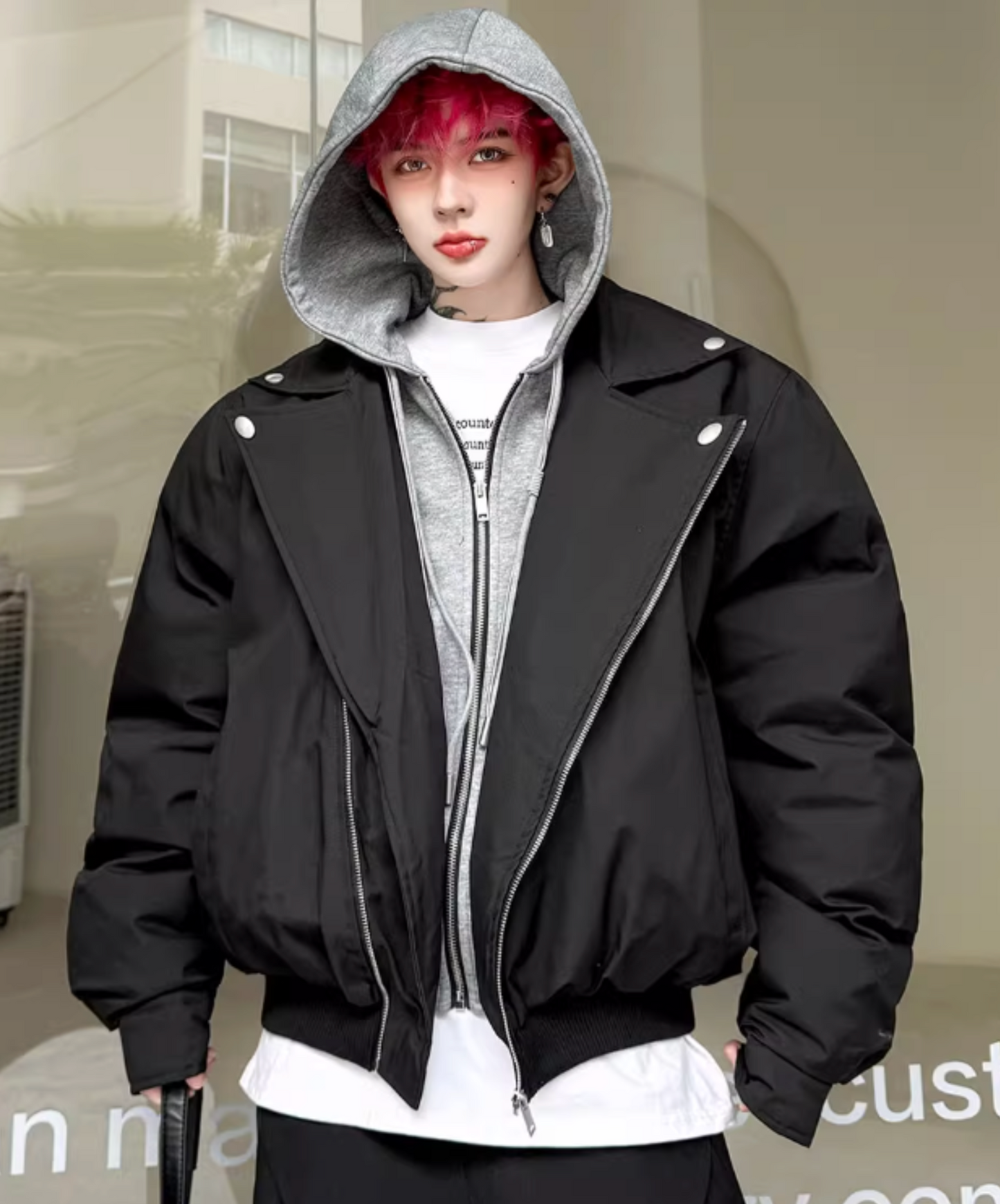 faux two-piece hoodie jacket EN2607