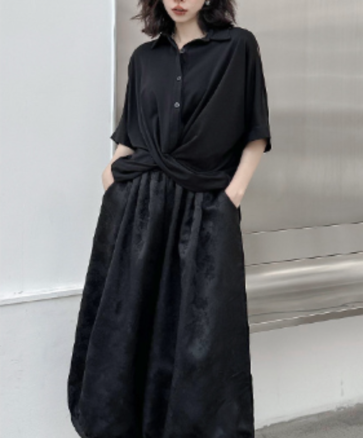 dark asymmetrical cross design shirt EN3001
