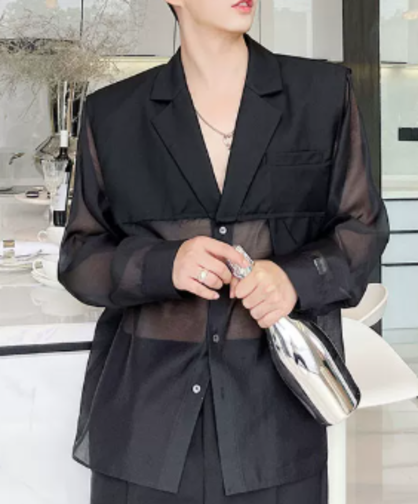 sheer top with a raw-edge design jacket EN2992