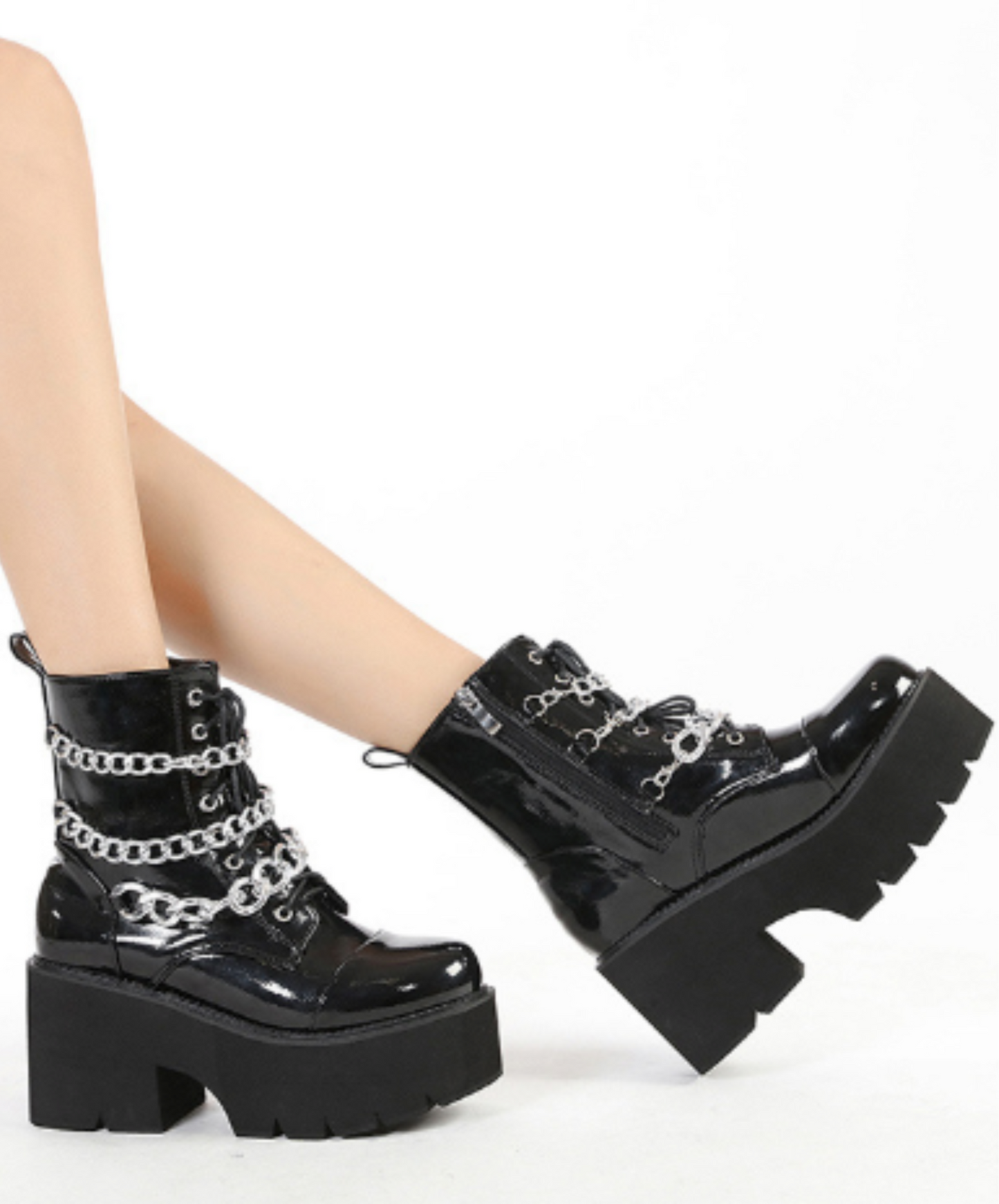 triple chain enamel zip up boots EN2003