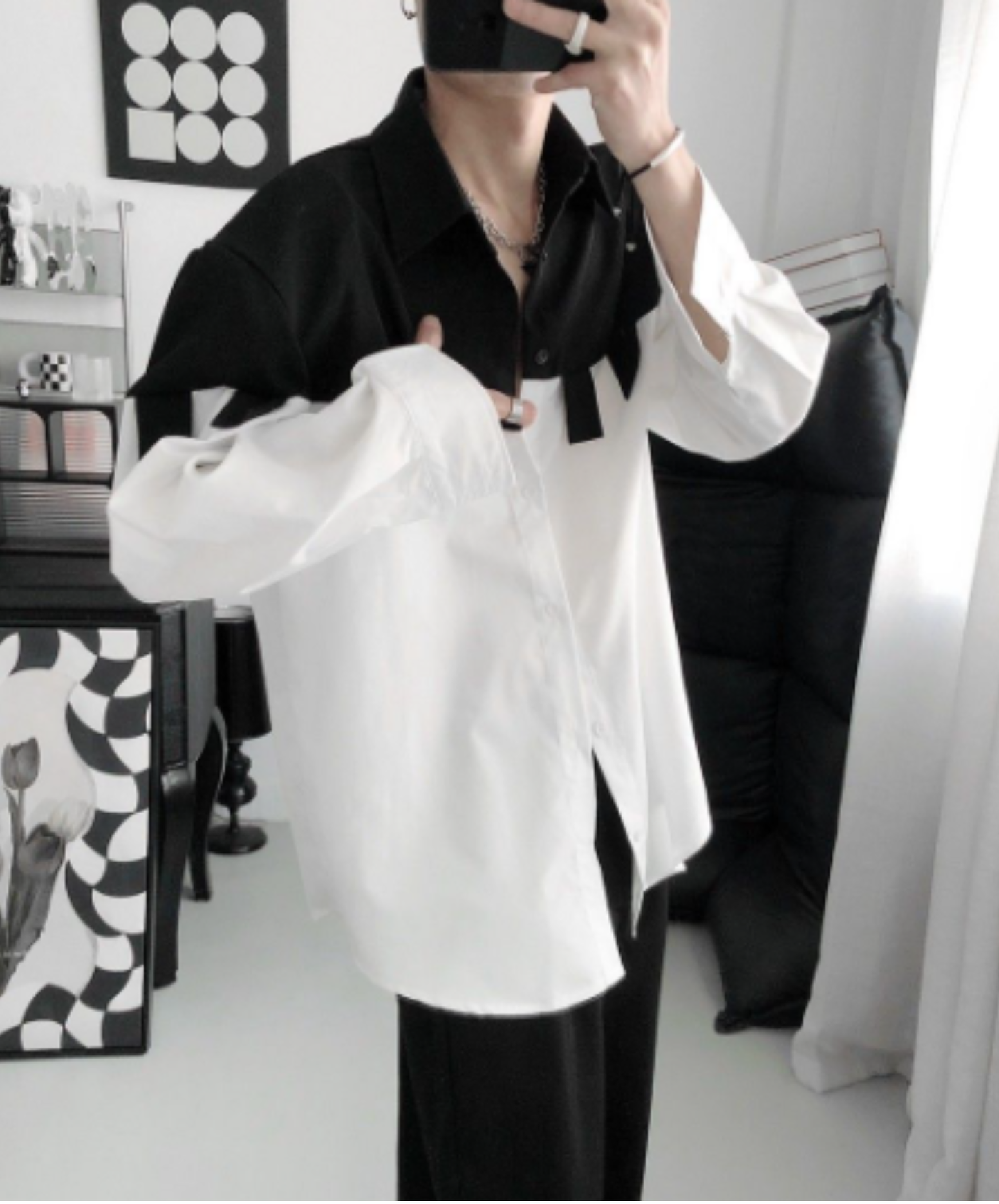 black and white patchwork shirt EN3069
