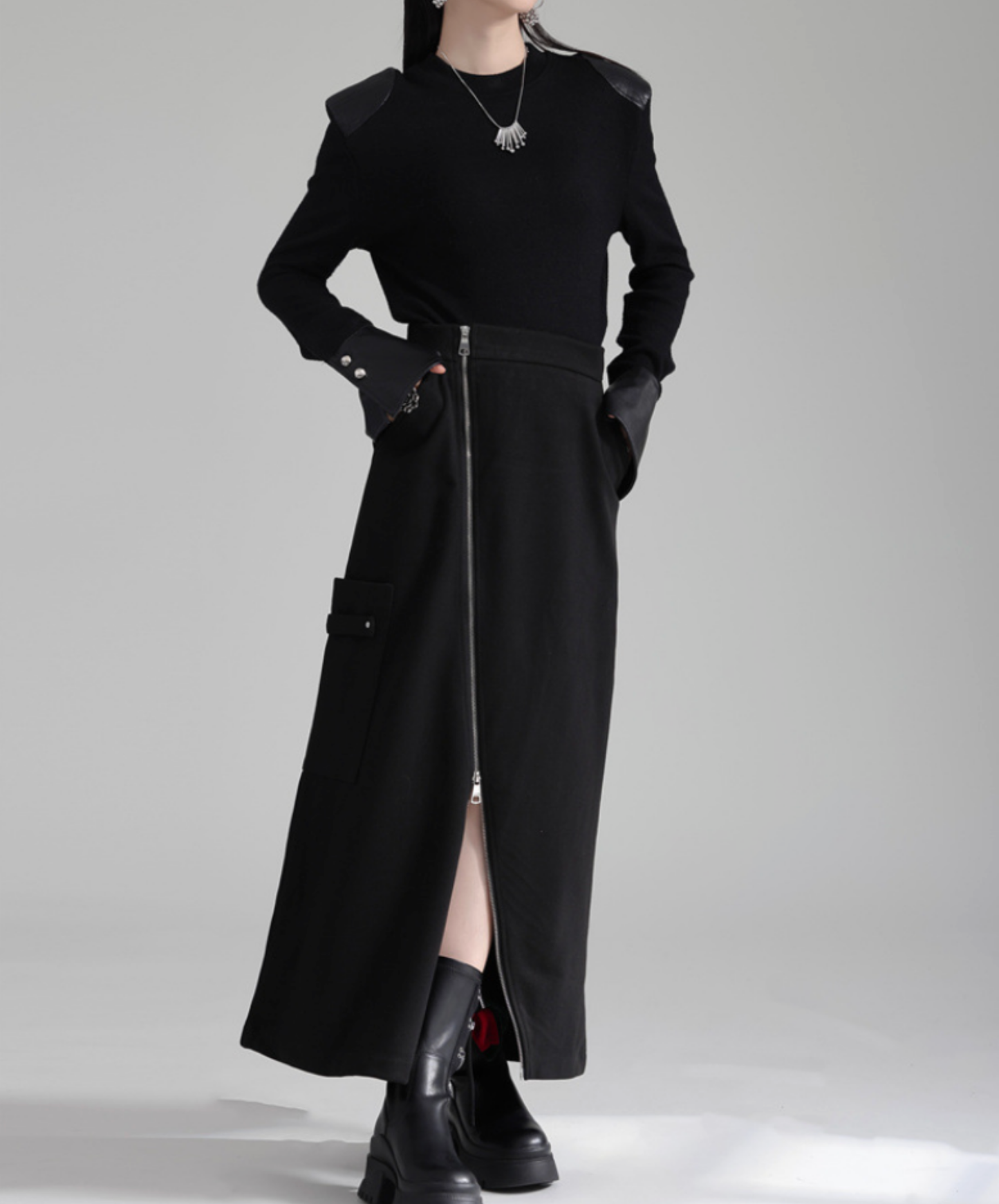 irregular zipper velvet skirt EN2732