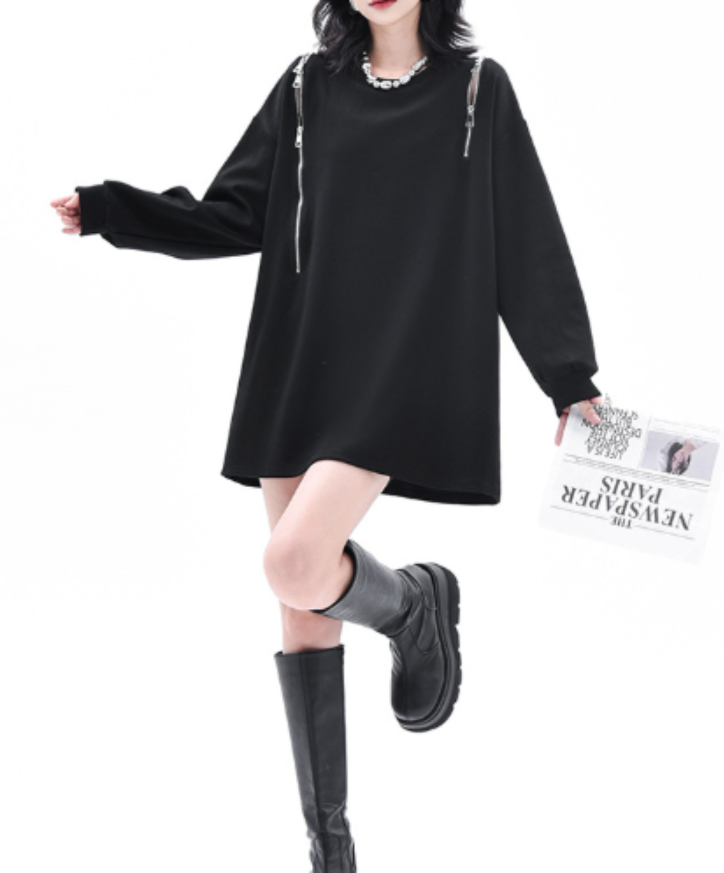 chain-pattern patchwork mid-length style sweatshirt EN3132