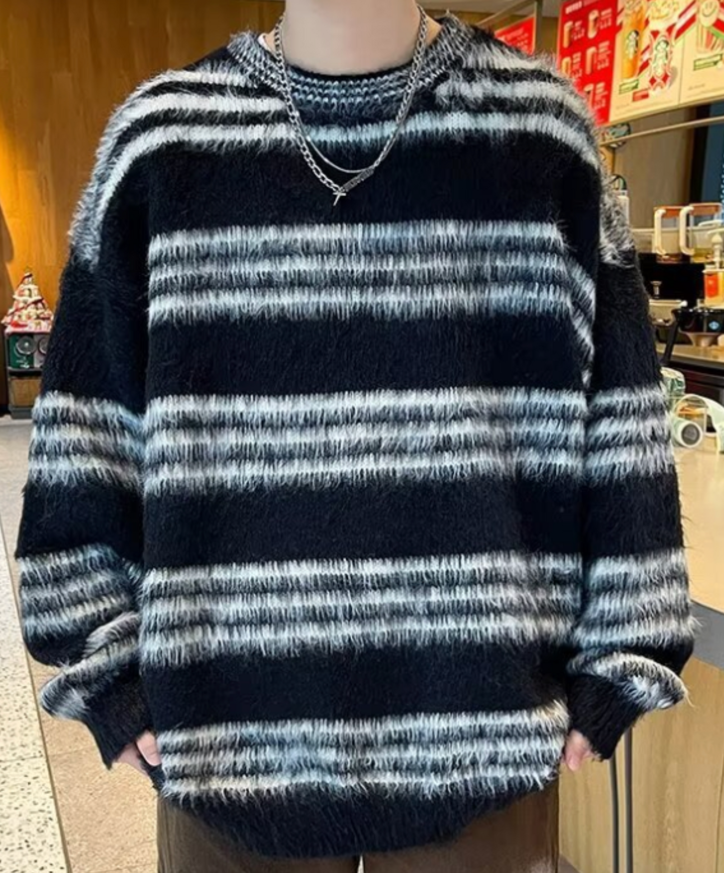 regular border monotone short sweater EN2496