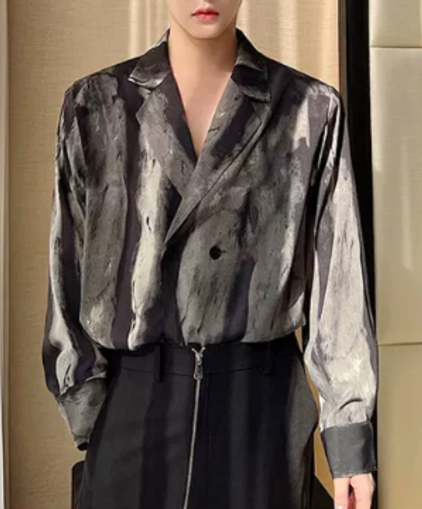 Ink-black spliced design shirt EN3070