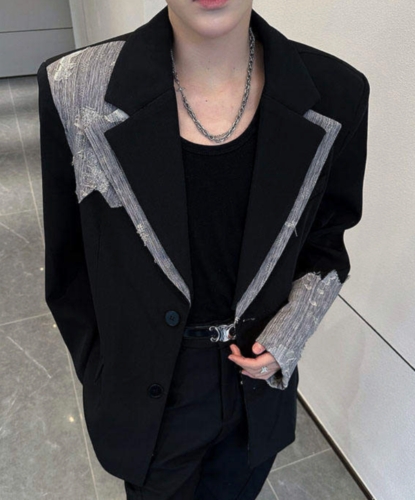 stylish lace trim jacket EN2689