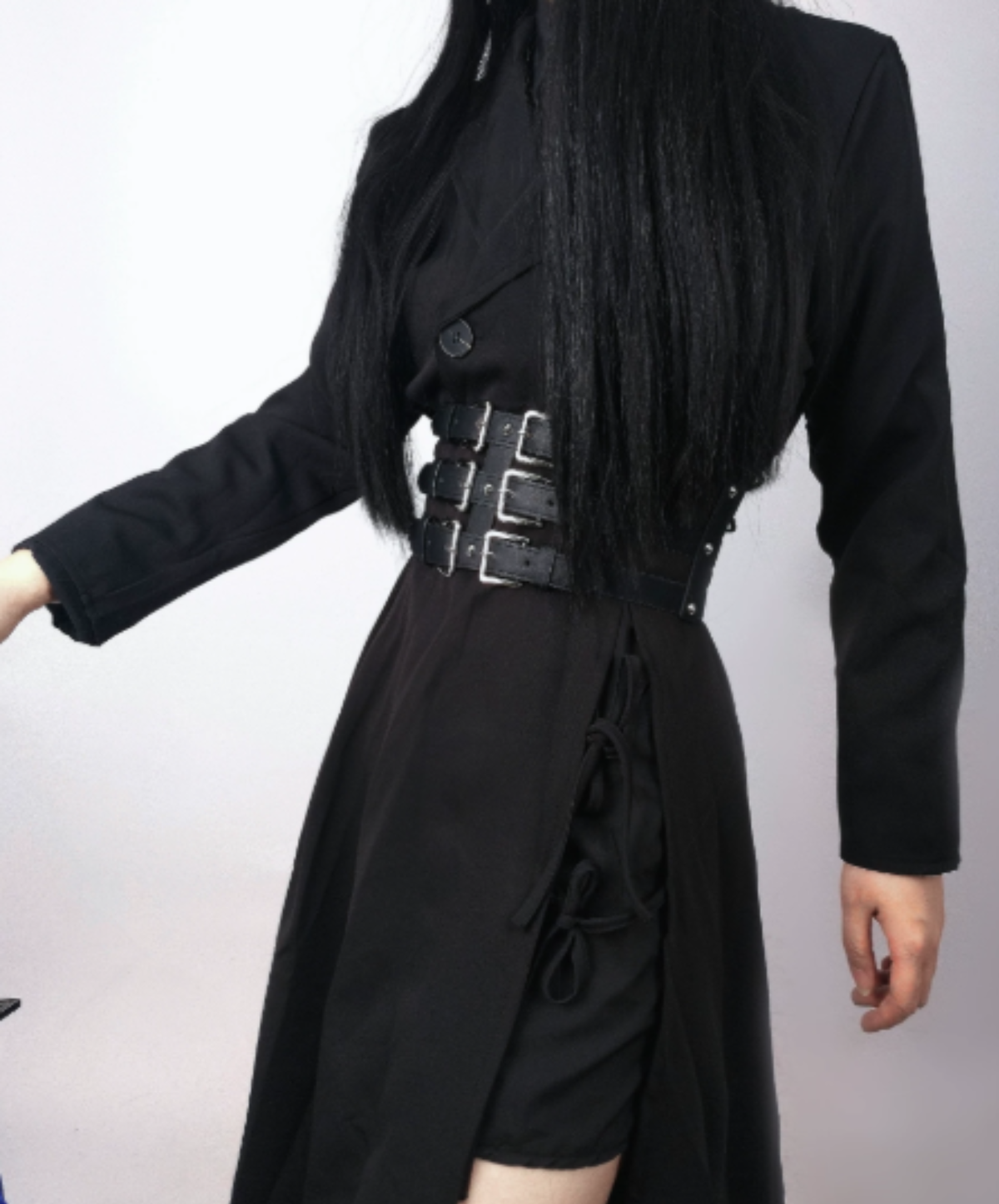 dark triple-buckle wide corset belt EN3216