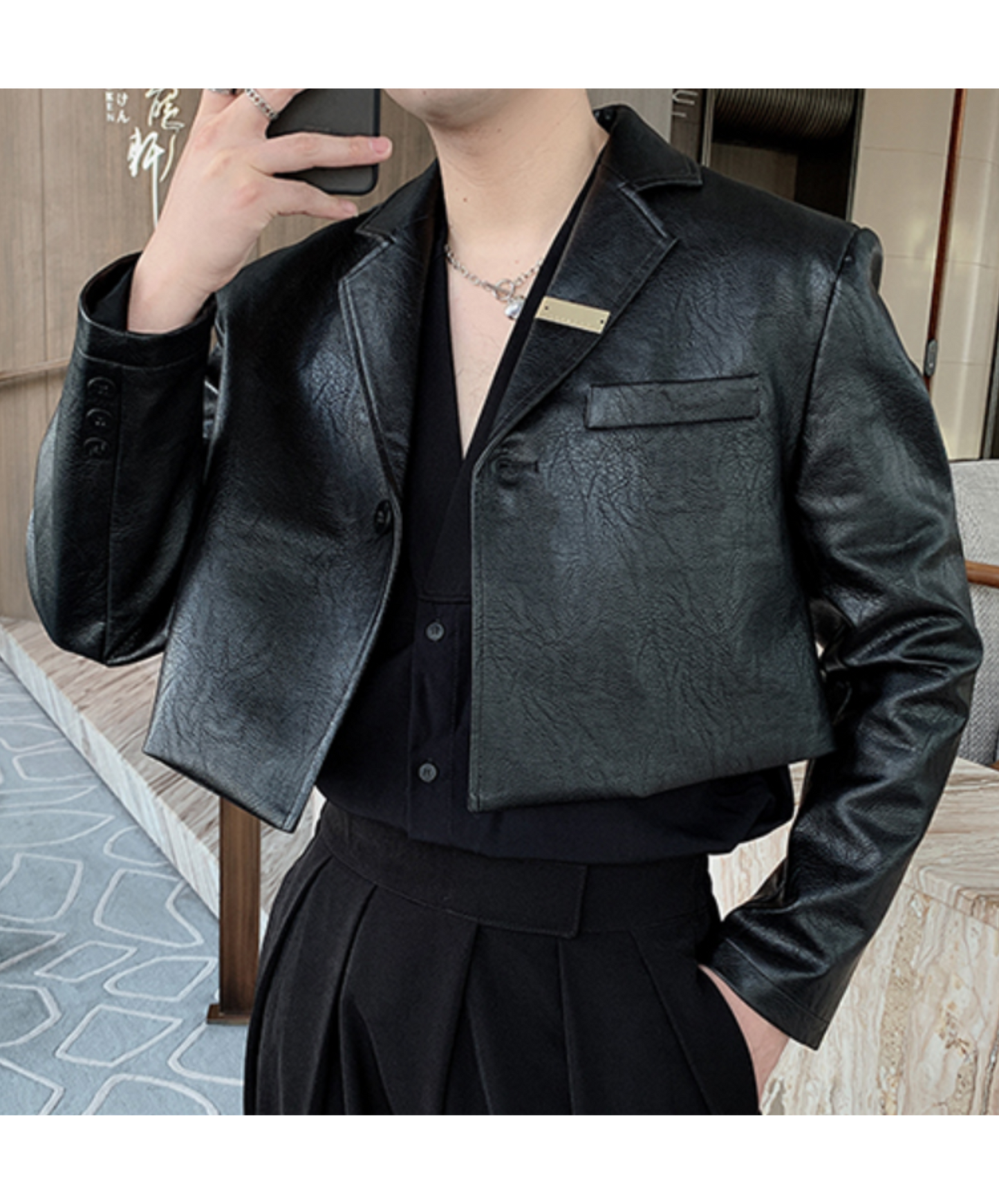 one-button leather shorts jacket EN2047