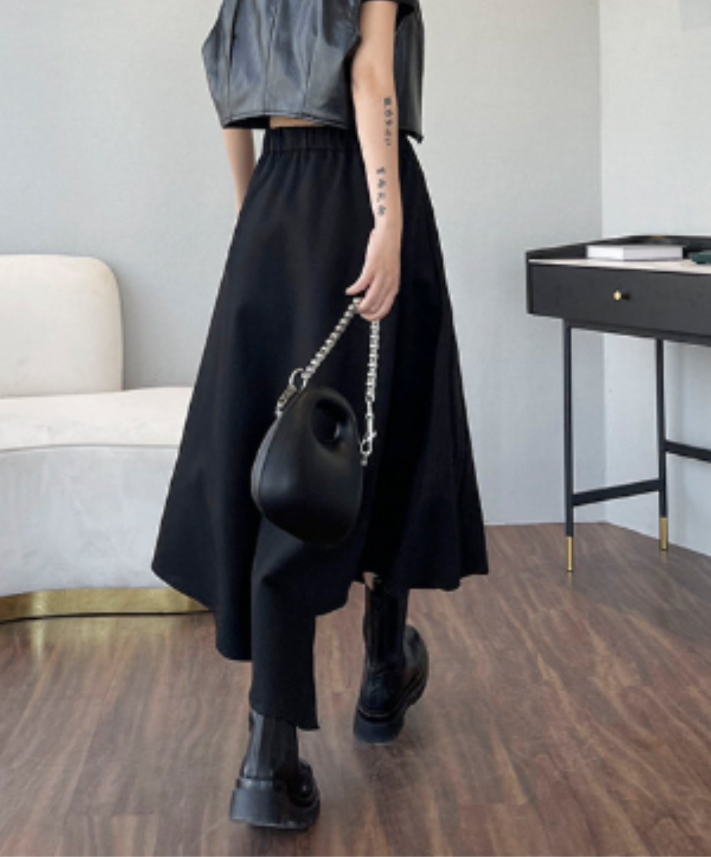 dark asymmetrical layered-look zip-line skirt EN3169