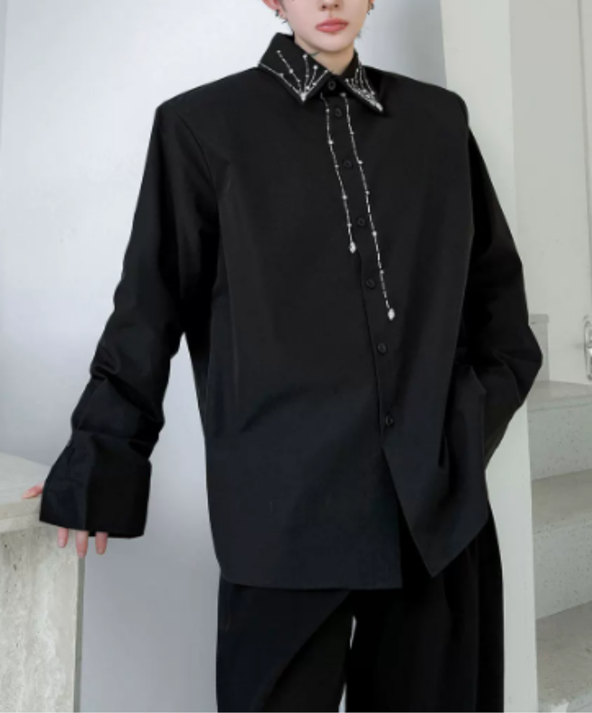 glamorous cascading chain embellishment shirt EN3160