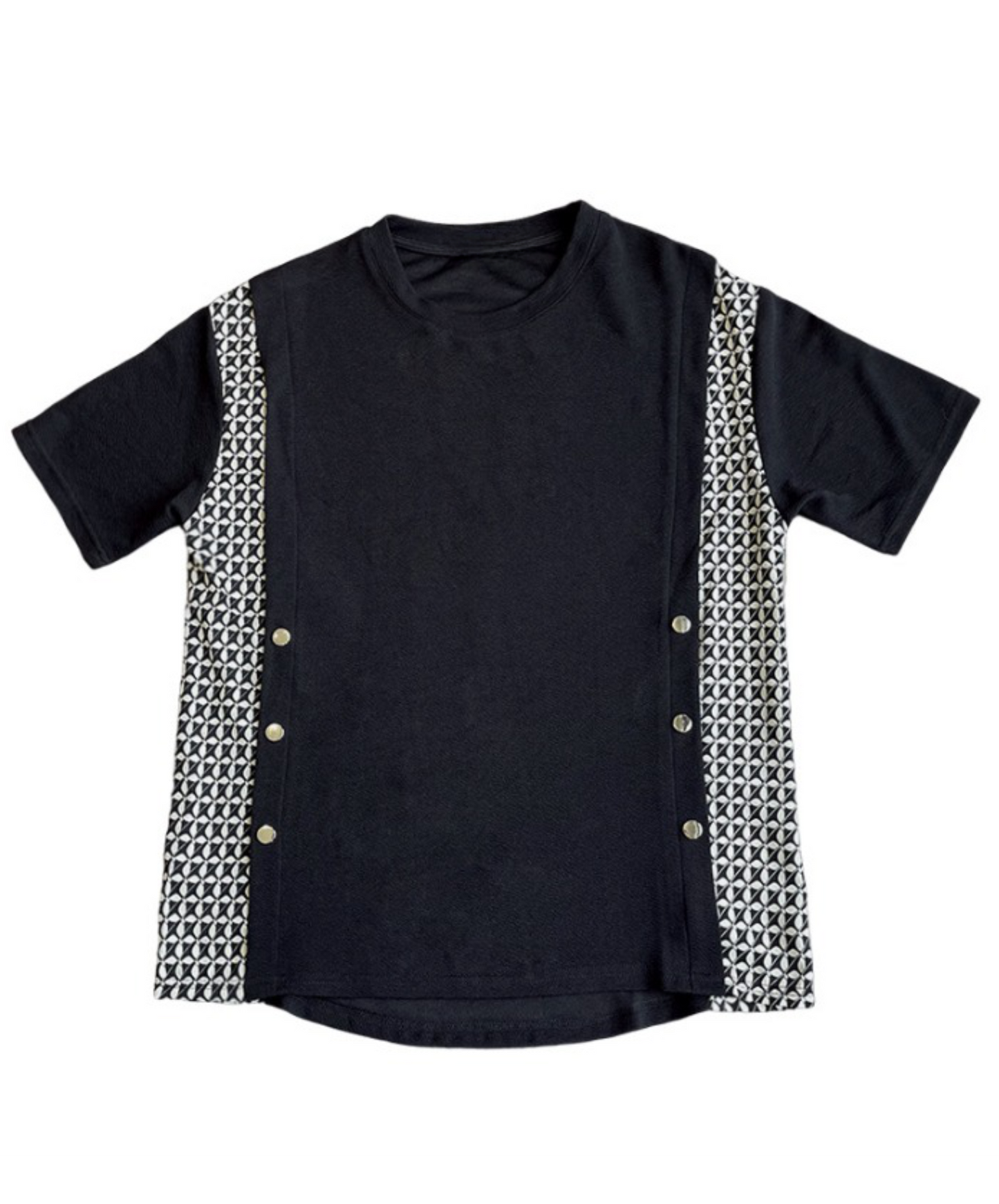 side metal button check design t-shirt EN1051