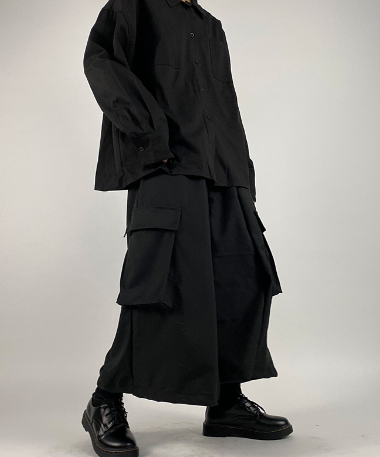 dark loose big pocket wide pants EN2394