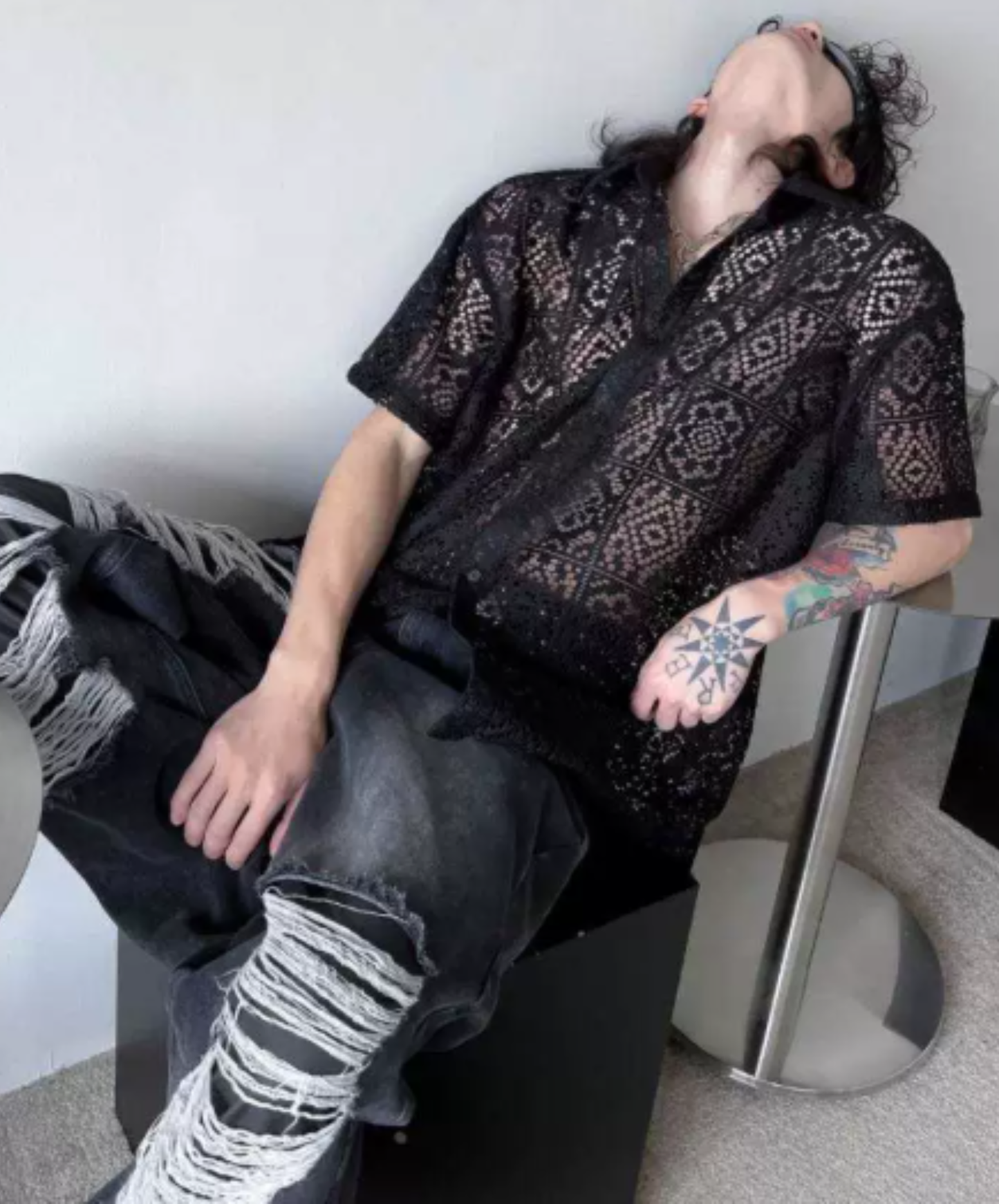 square pattern patchwork design shirt EN2898
