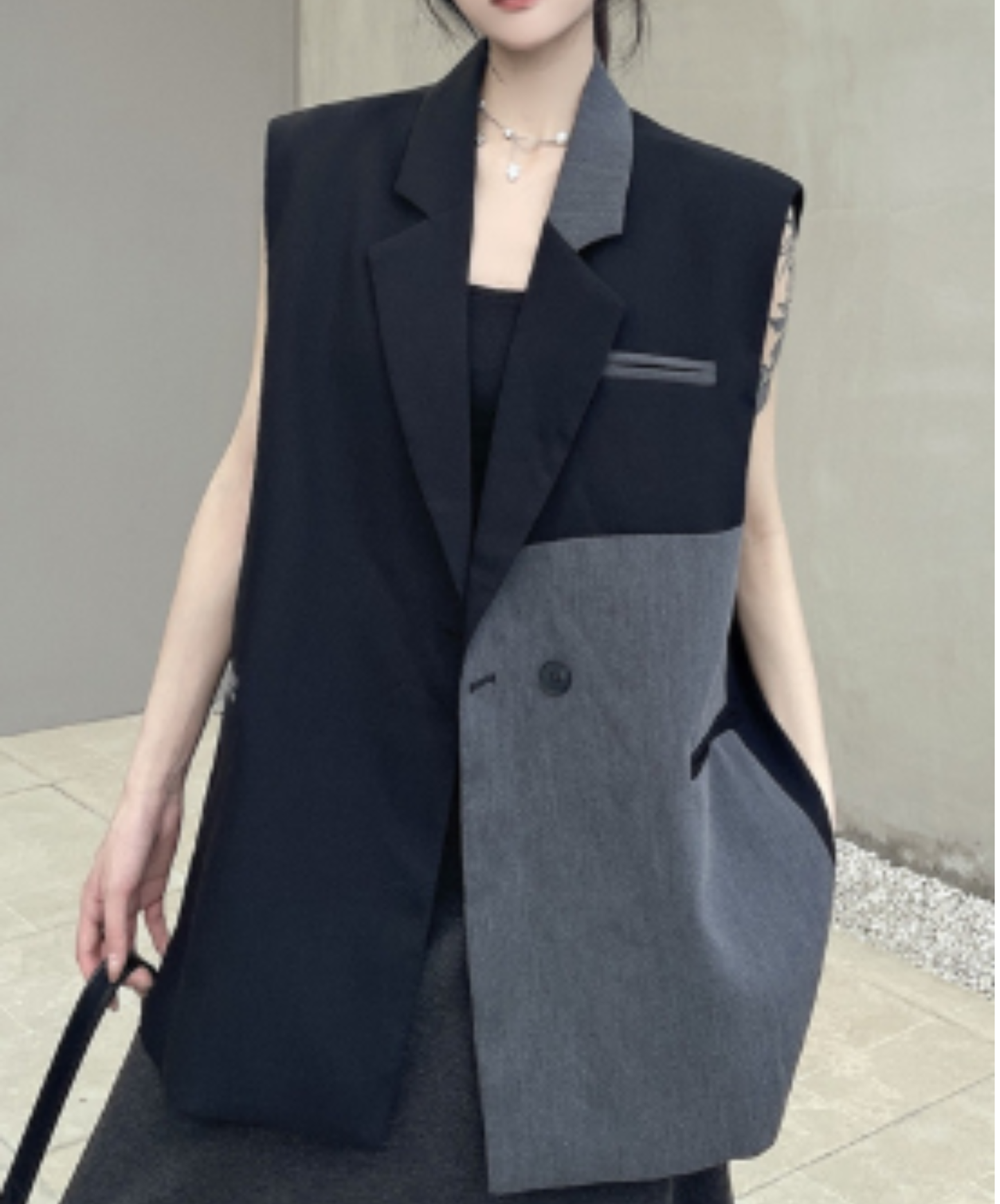 two-tone long length vest EN2923