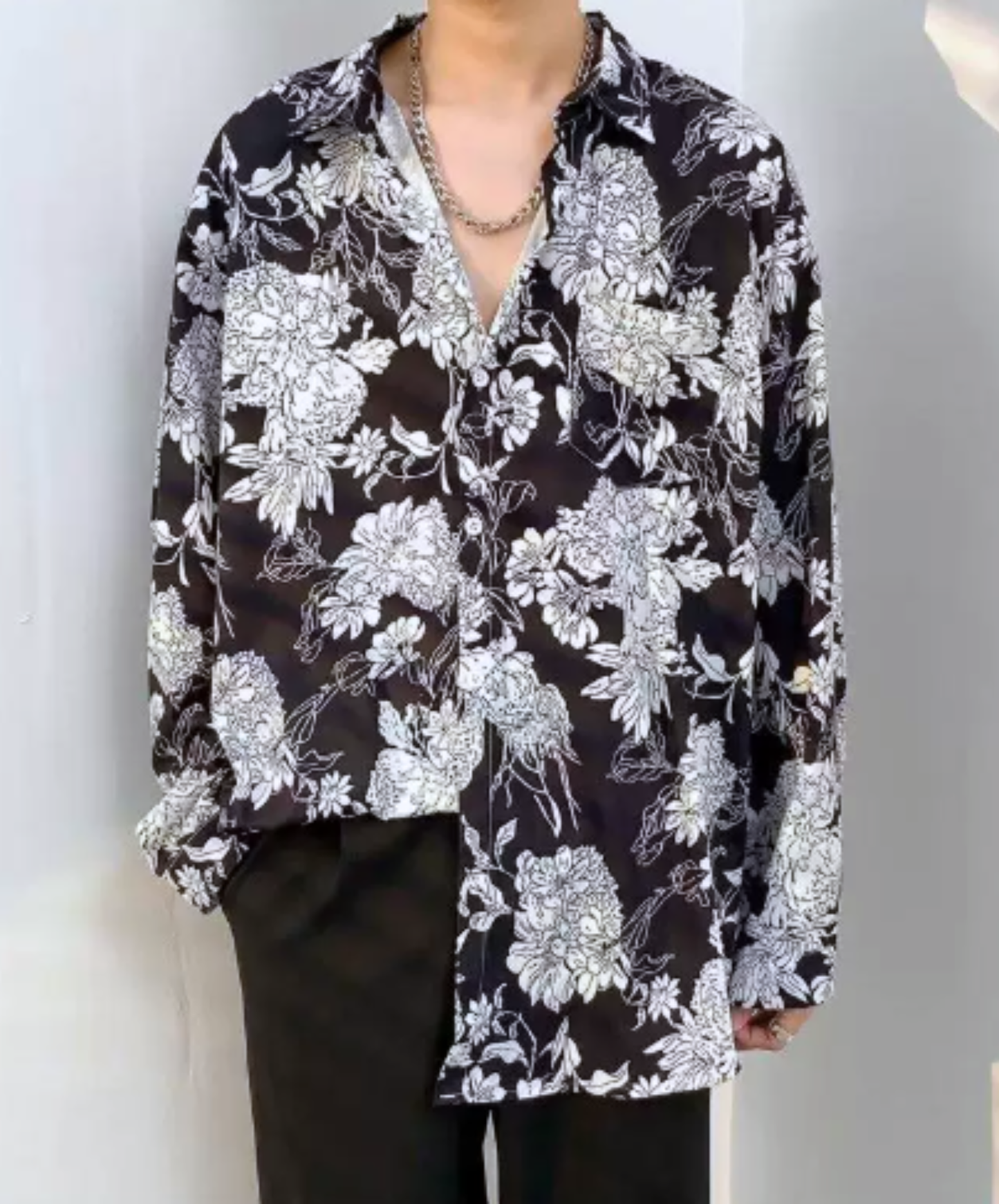 monochrome retro floral pattern shirt EN3108