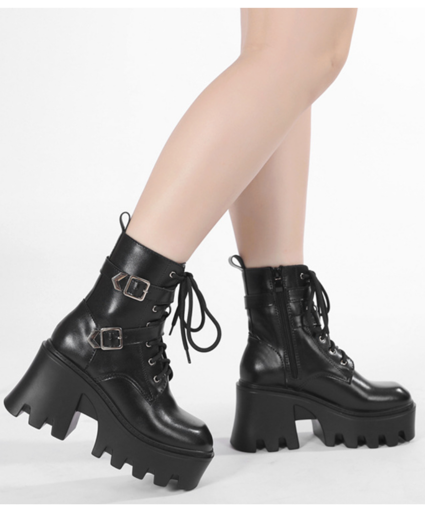 wave-shaped sole double belt boots EN2610