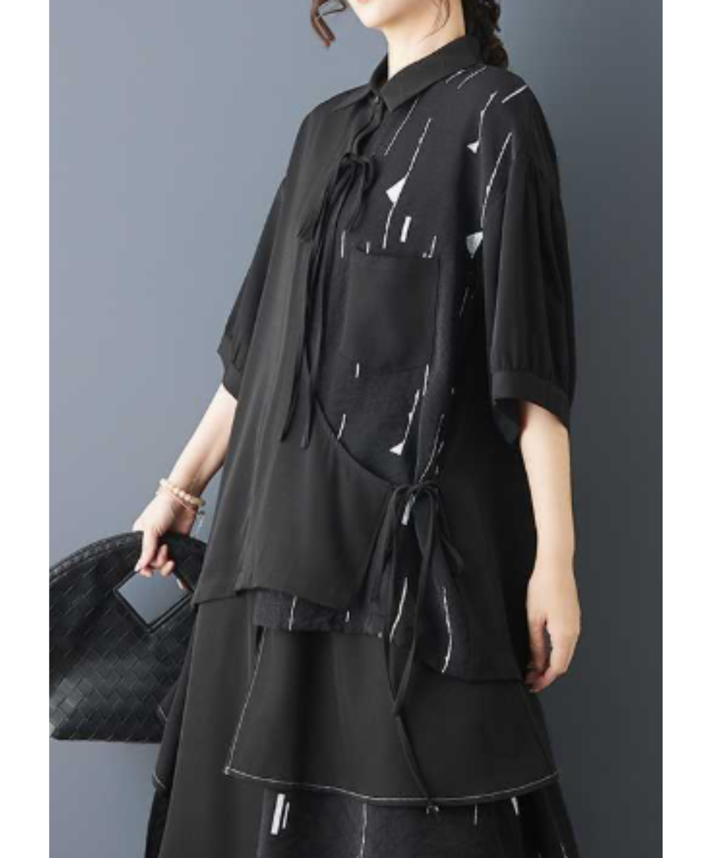 dark splicing print ribbon shirt EN3072