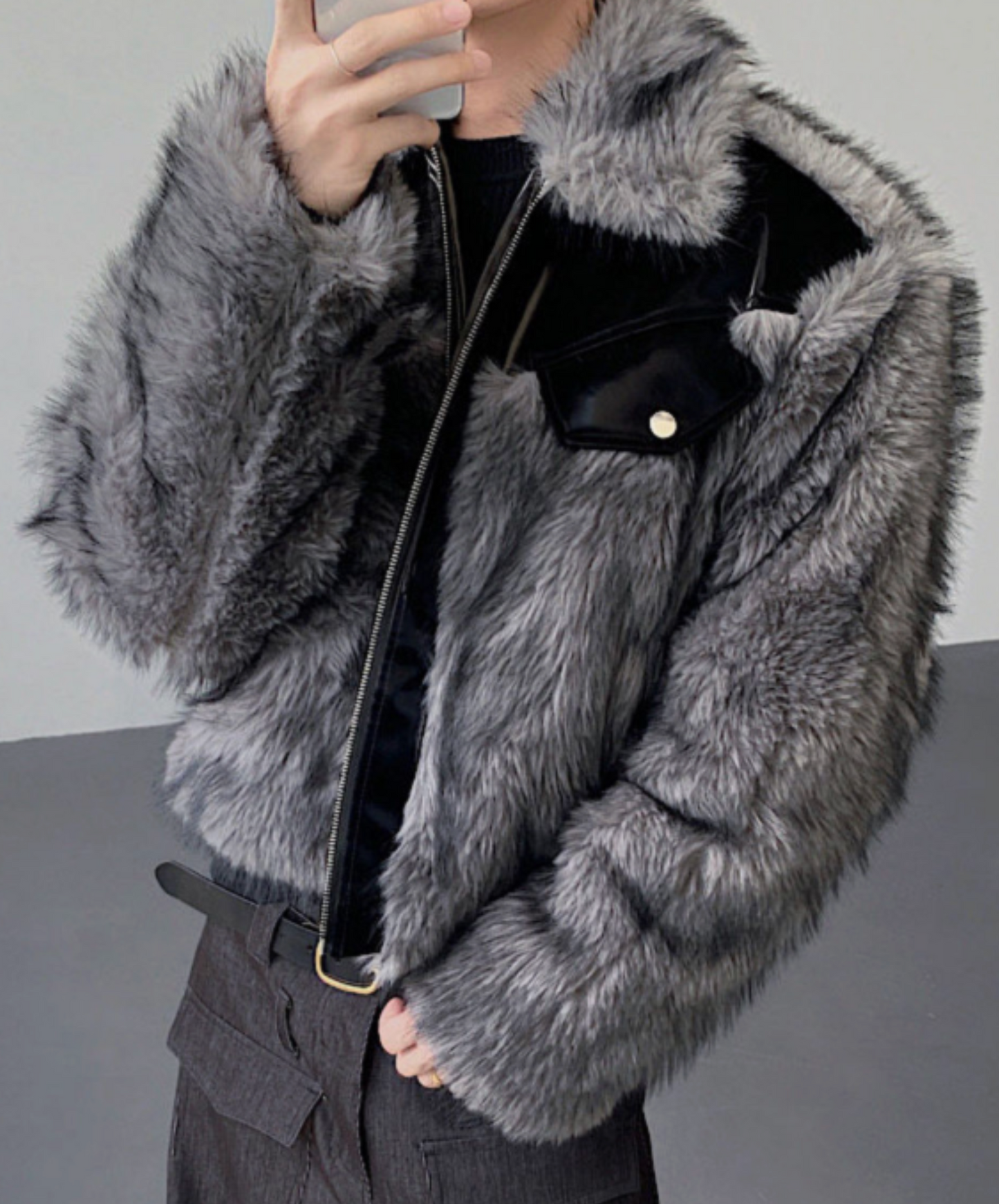 mink fur-like mixed material jacket EN2518