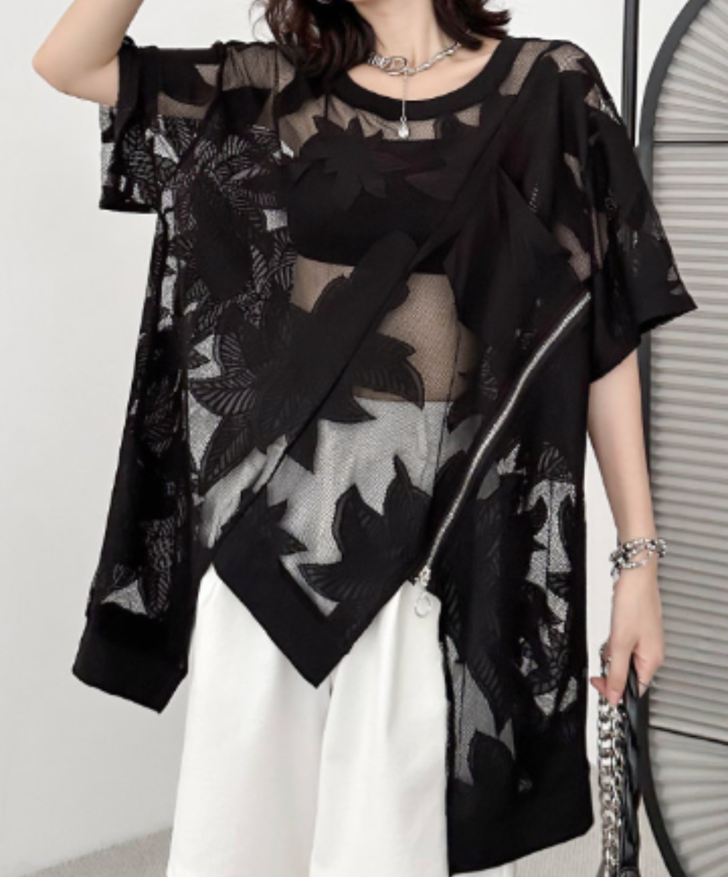 dark heavy jacquard asymmetrical t-shirt EN2984