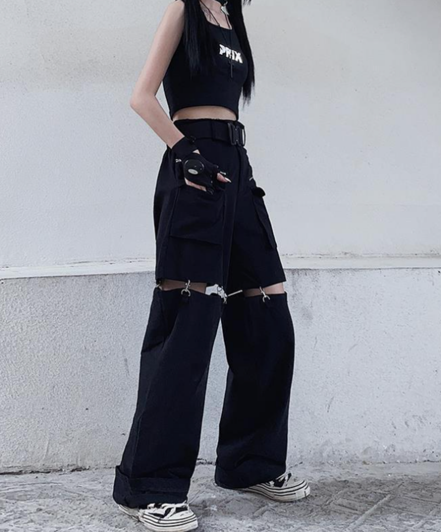 separated metal buttons connected cargo pants EN2799