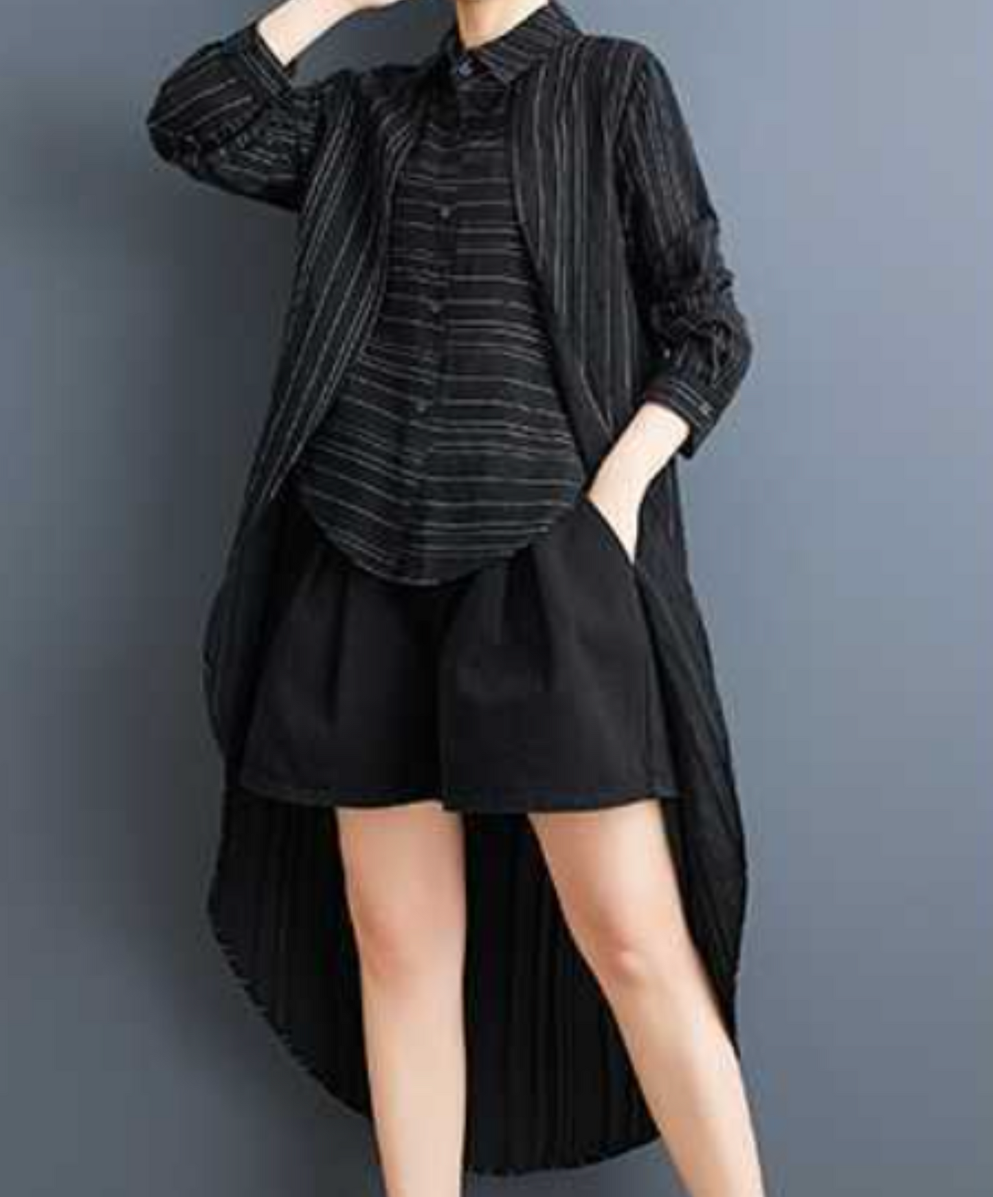 layered stripes and borders long shirt EN2283