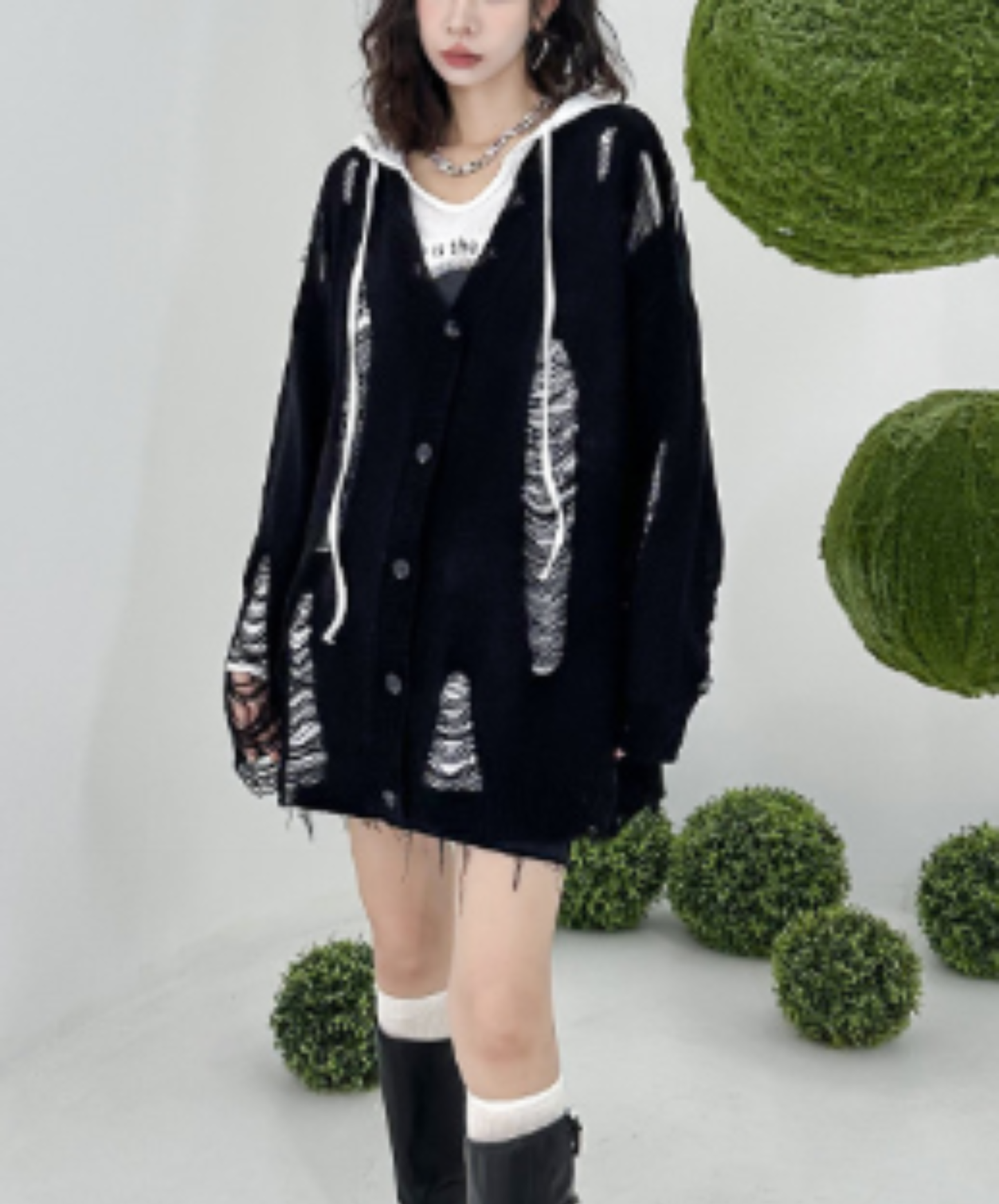 dolman-sleeve top with heavy distressing cardigan EN3123